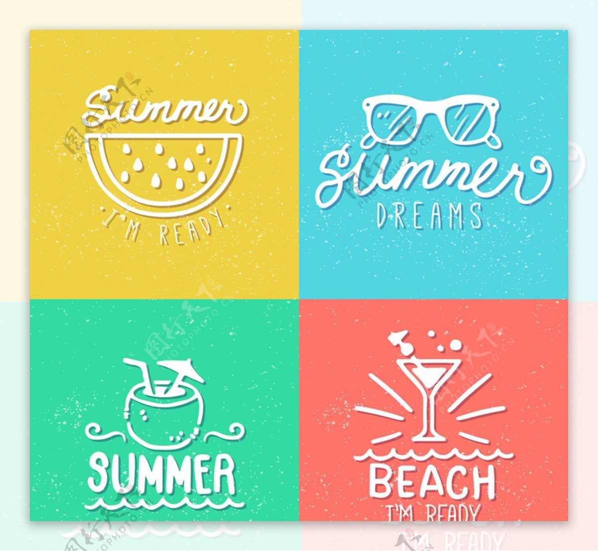 4款白色夏季假期艺术字矢量图