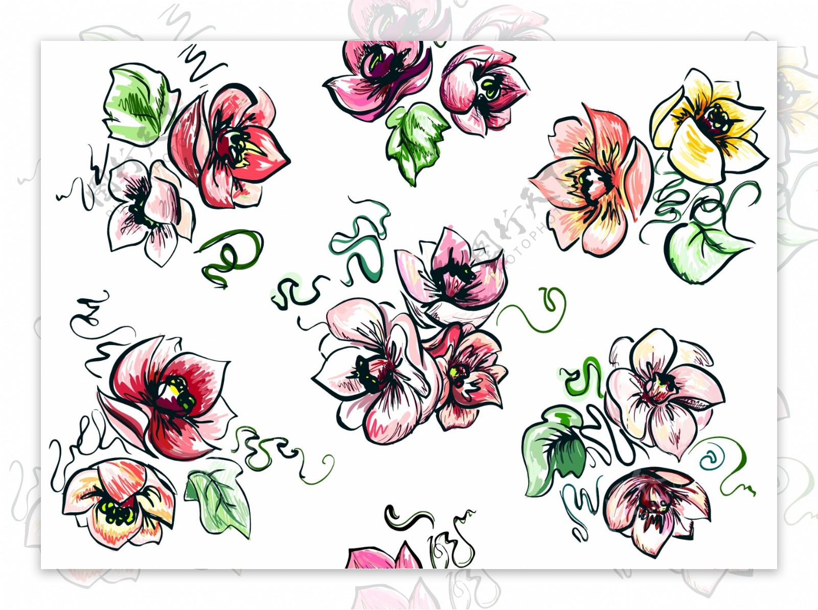 手绘花朵花卉四方连续底纹