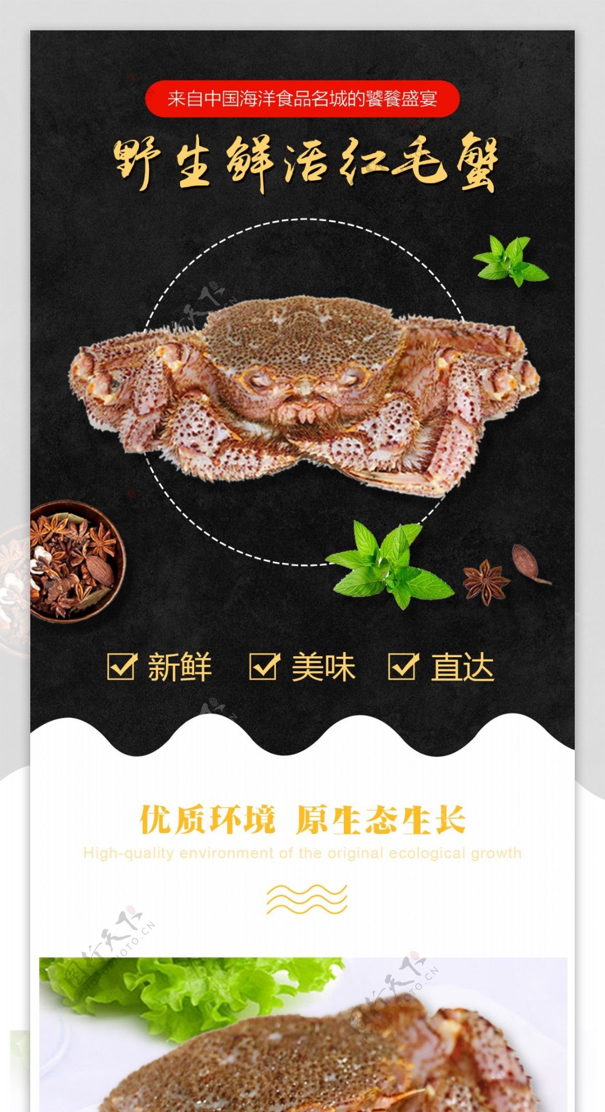 海鲜红毛蟹详情页设计