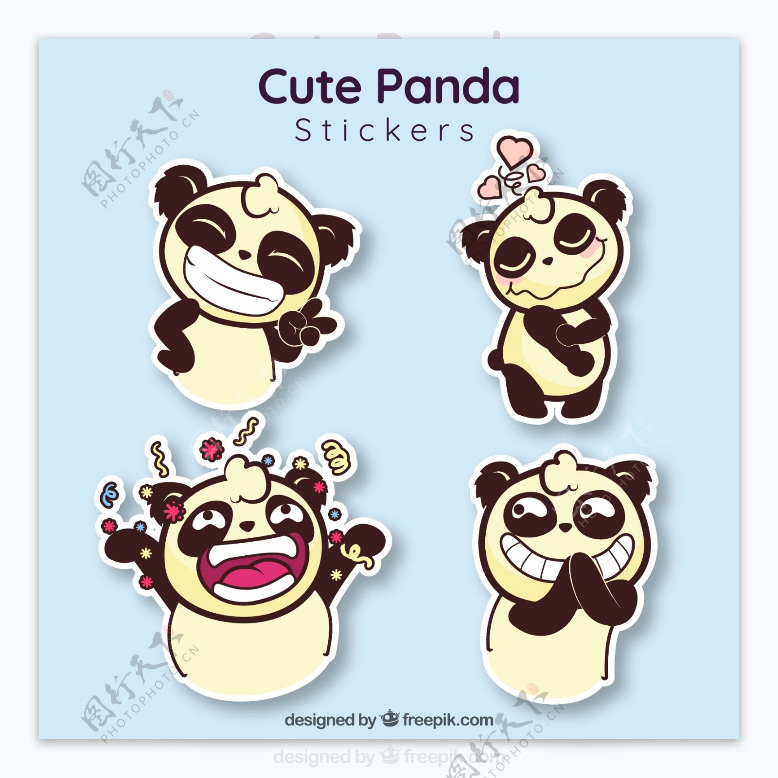 4款可爱熊猫贴纸矢量素材