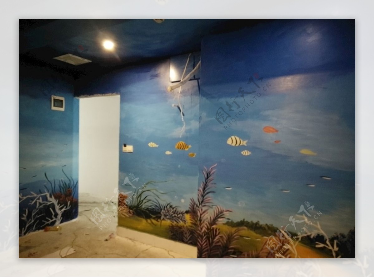 主题酒店手绘墙装饰画手绘海底世