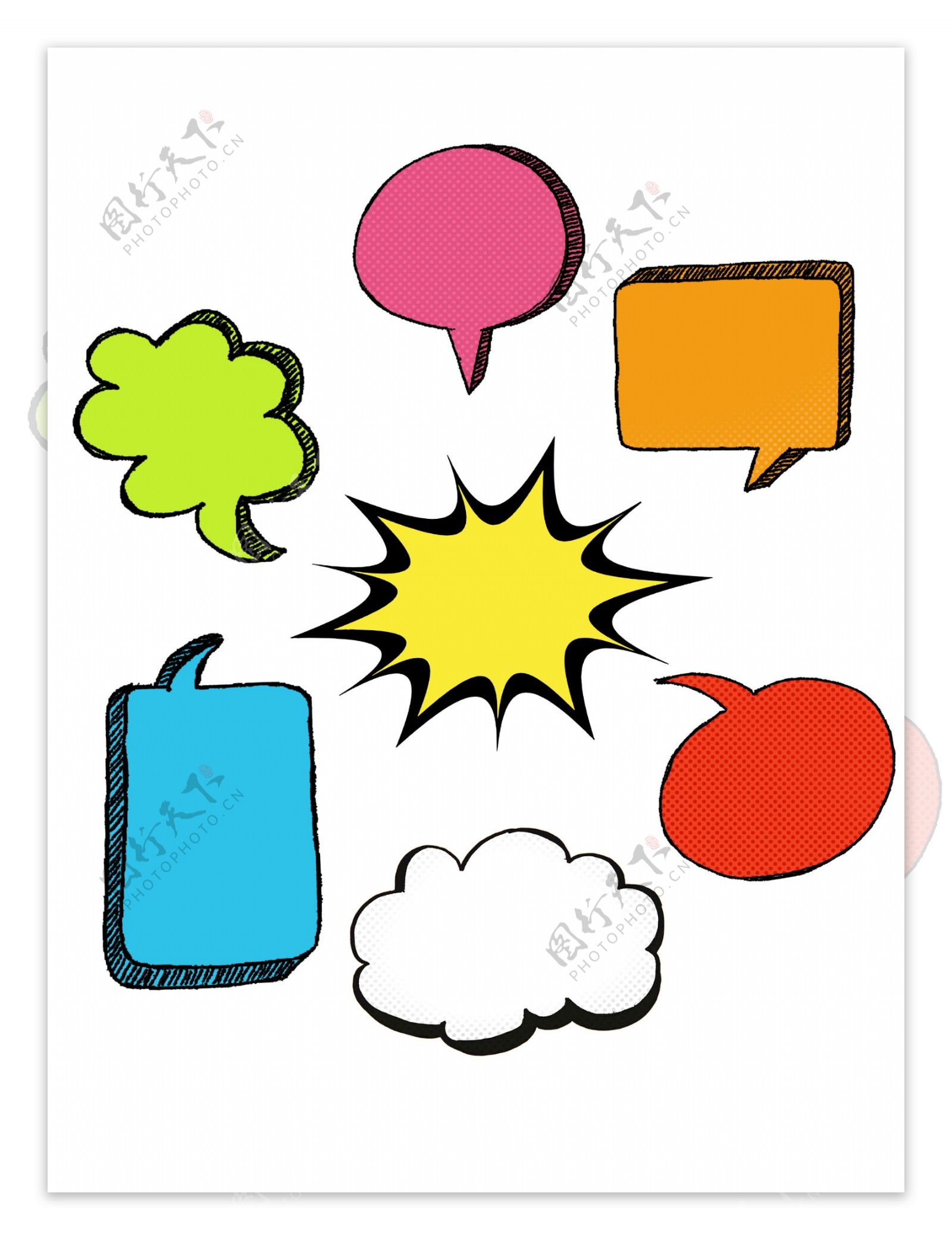 波普风对话框对话气泡爆炸框线条可商用套图