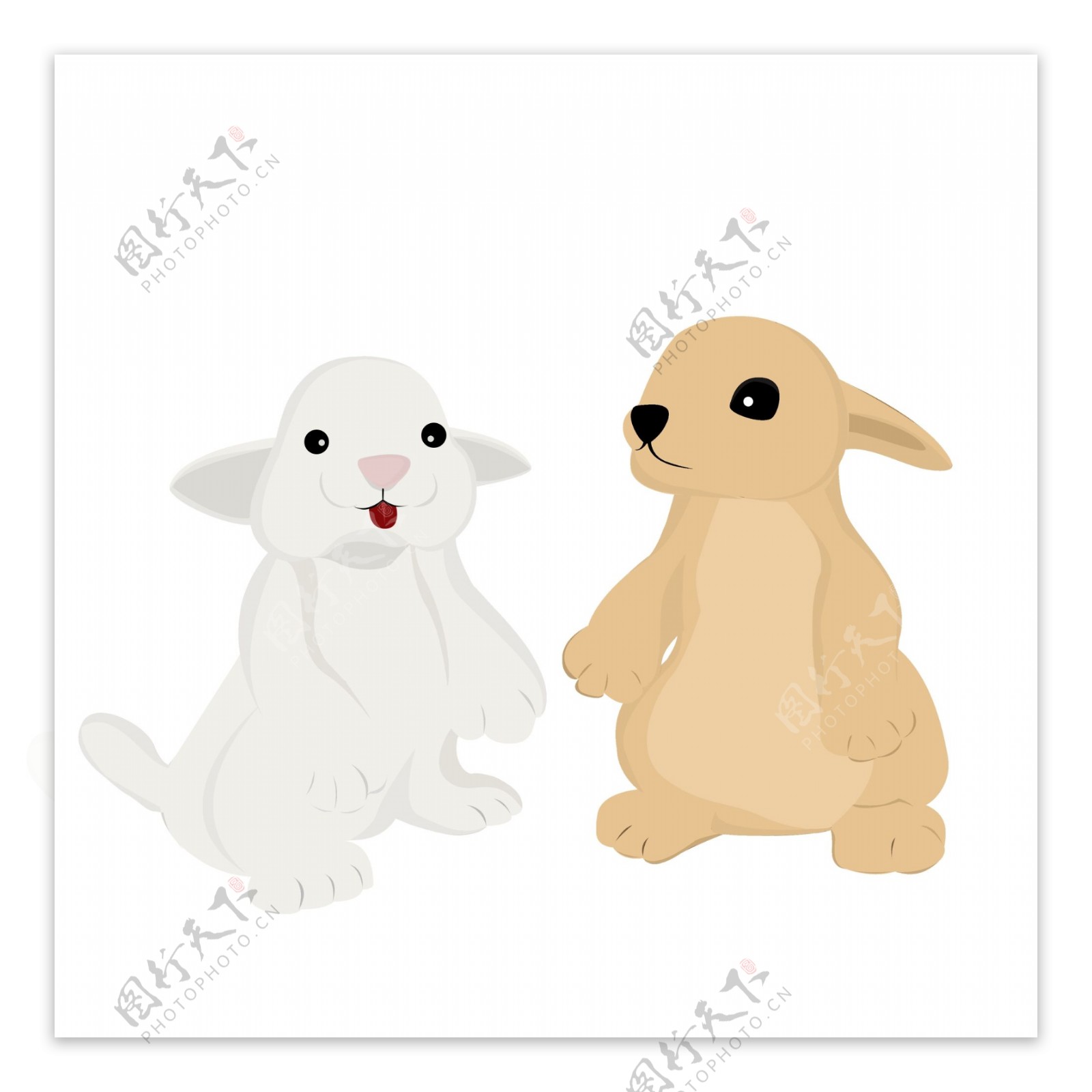 呆萌可爱两只小兔子设计可商用元素