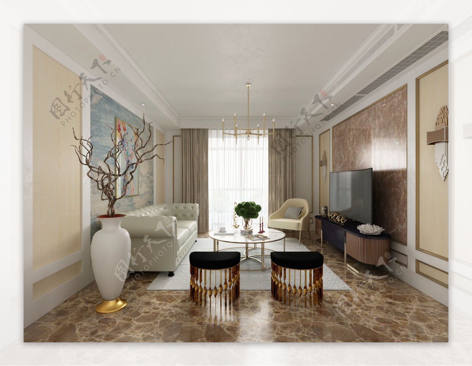 暖色温馨现代简约风格客厅装饰效果图