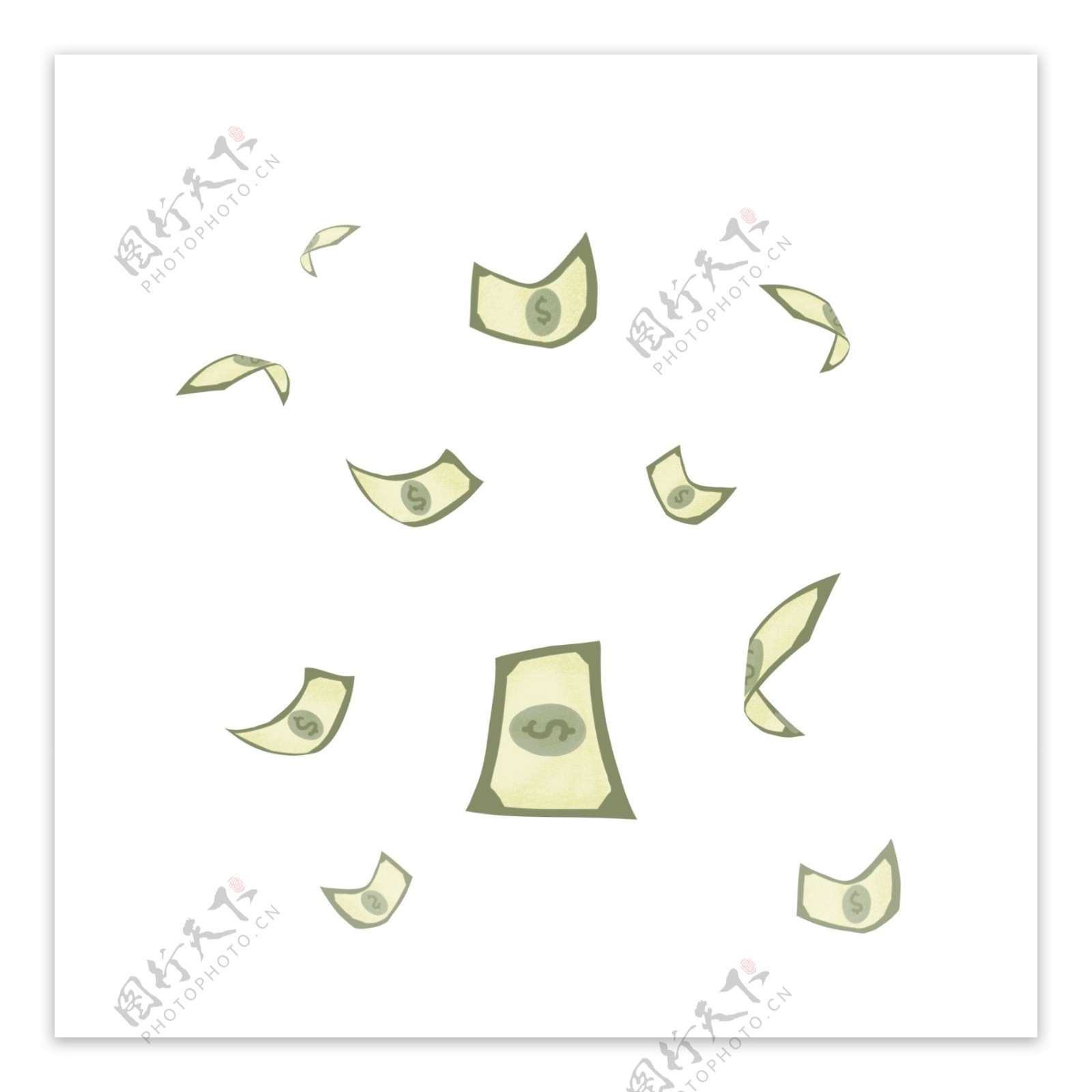 漂浮素材金融理财纸币手绘卡通电商商务元素