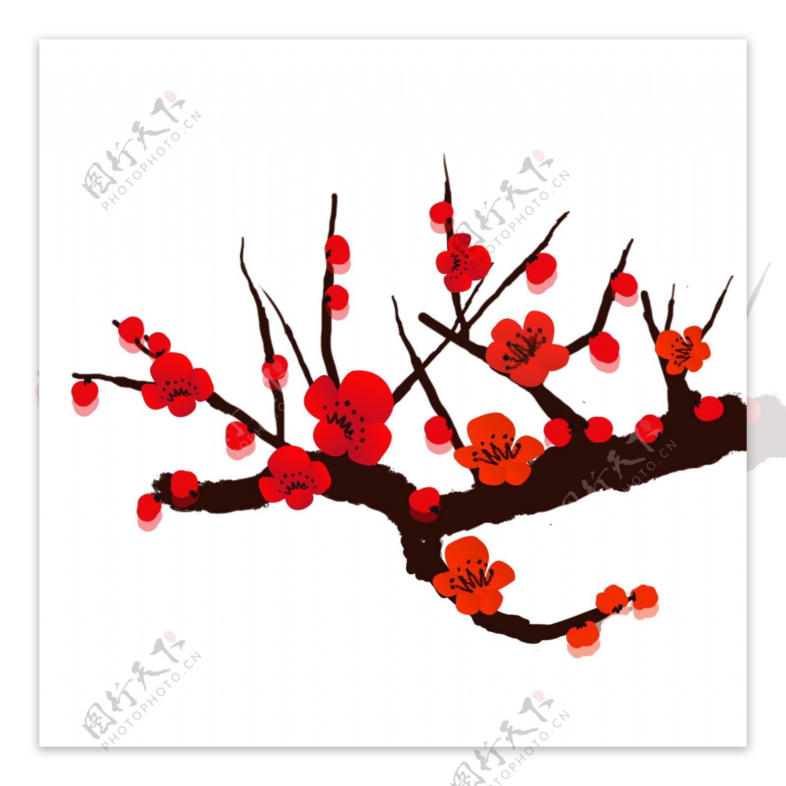 冬季红梅花元素中国风梅花可商用素材