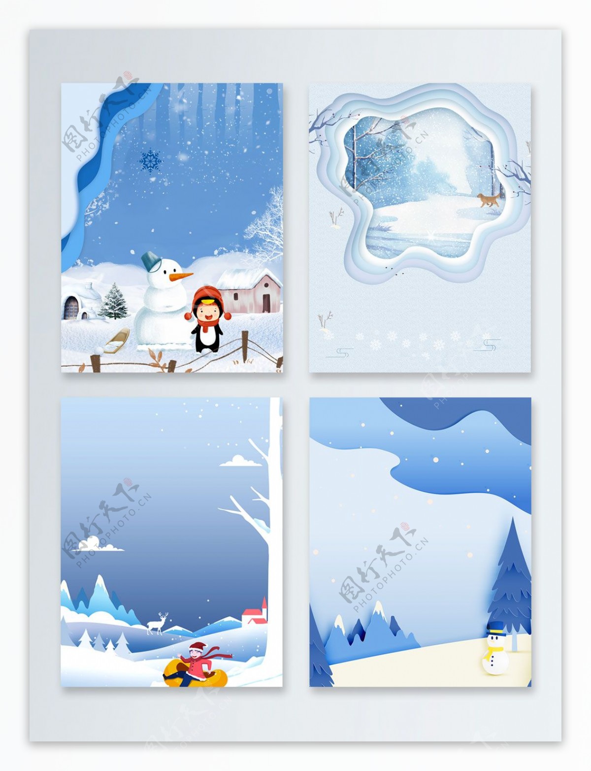 堆雪人卡通冬天你好广告背景图