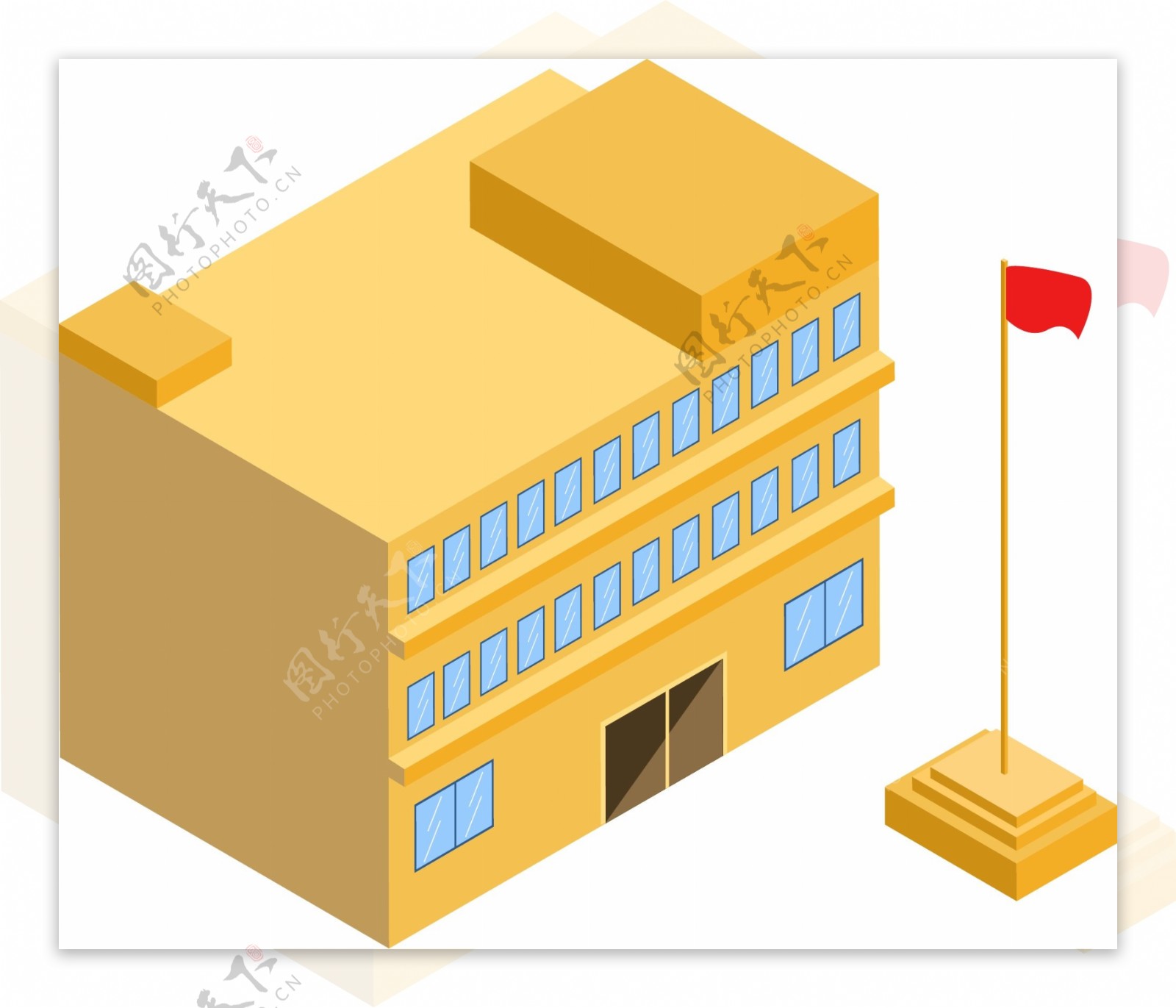原创2.5D黄色学校建筑升旗台可商用元素