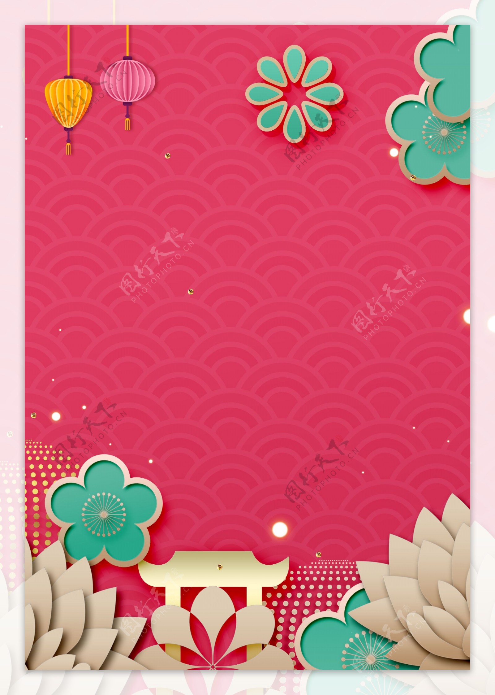 简约折纸风猪年春节背景素材