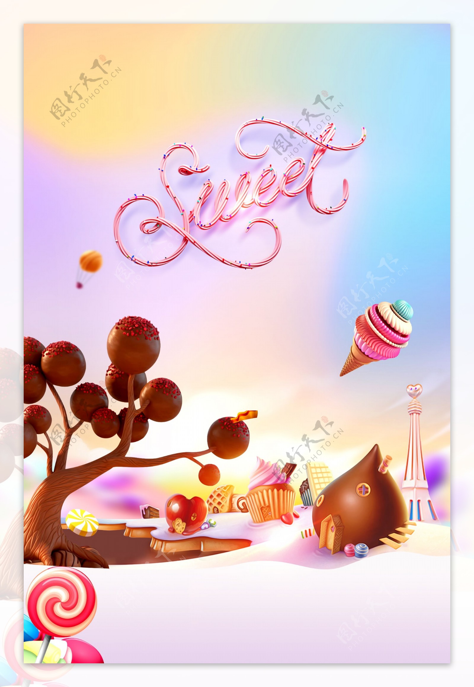 甜蜜巧克力糖果海报背景素材
