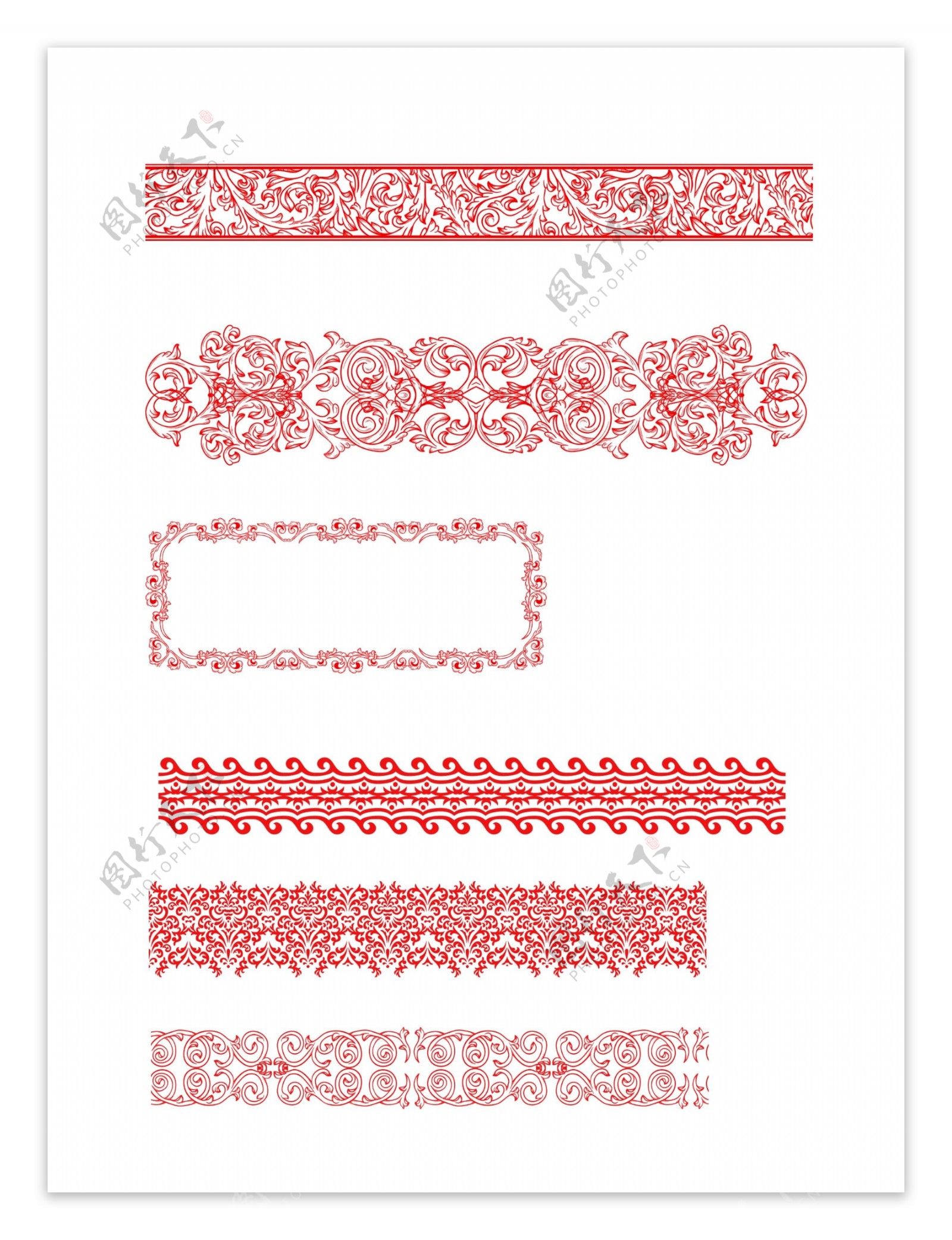 中国风花纹边框装饰纹理红色素材