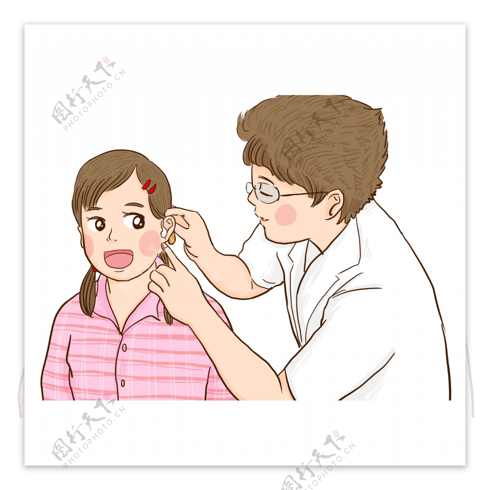 给病人戴助听器的医生漫画人物设计可商用元素