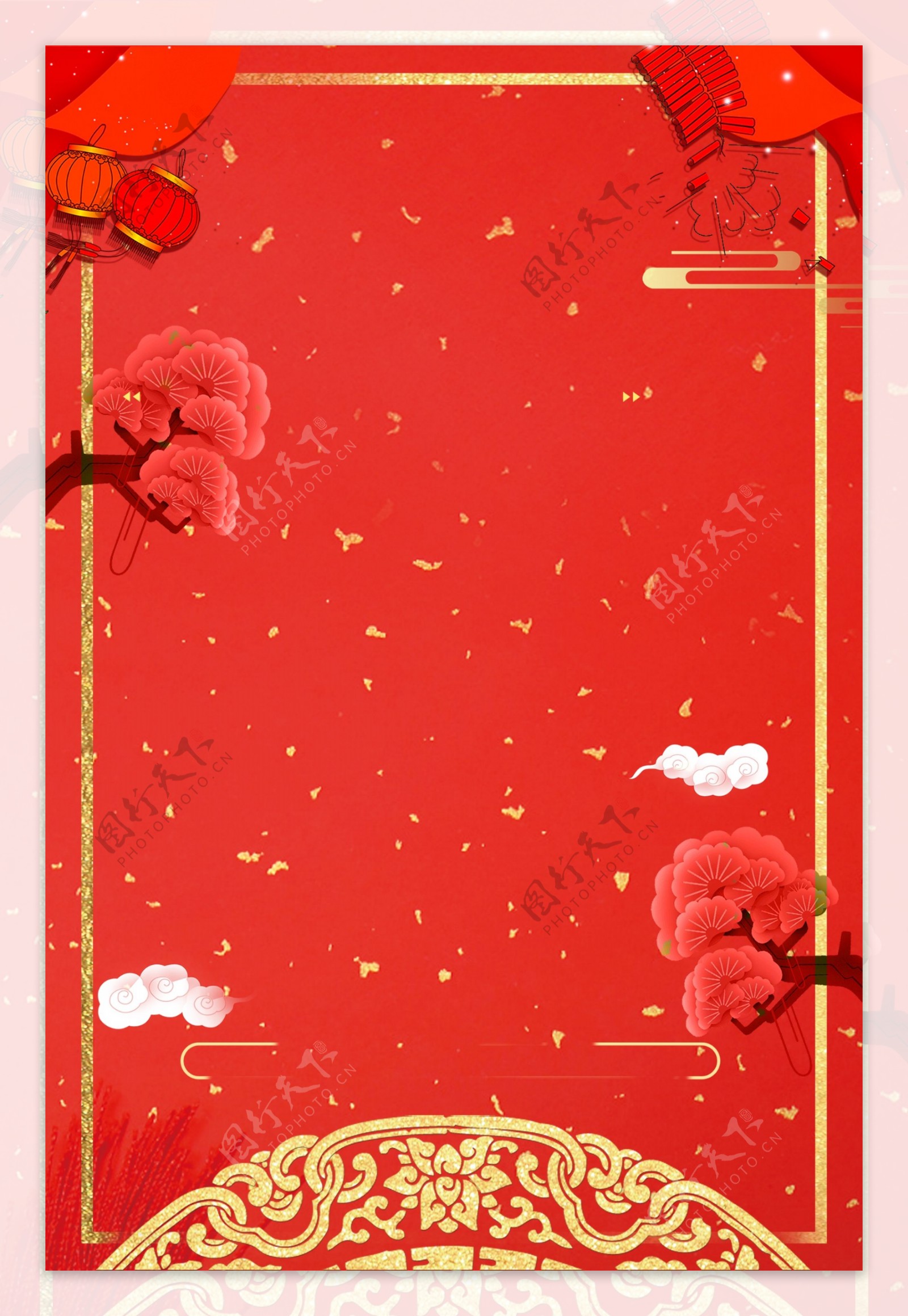 红色猪年中国风新春广告背景