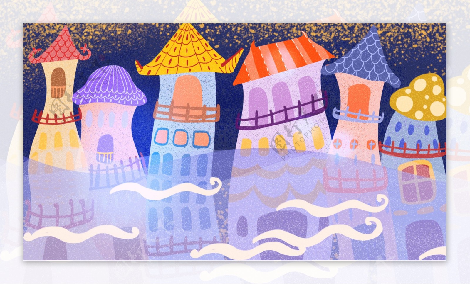 童话风彩色城堡背景设计