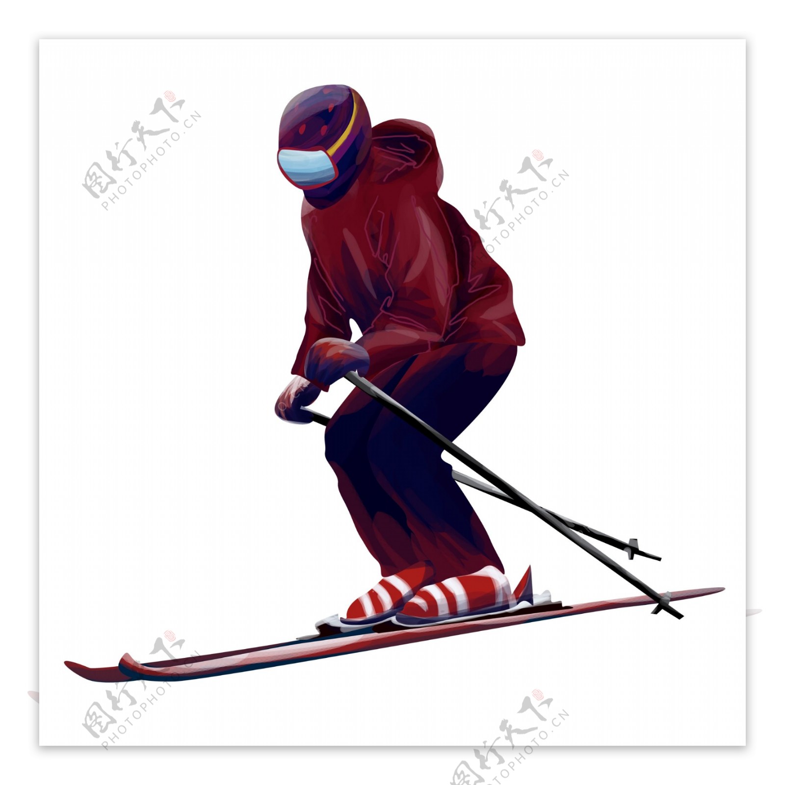 简约穿着红色运动衣的滑雪运动员原创元素