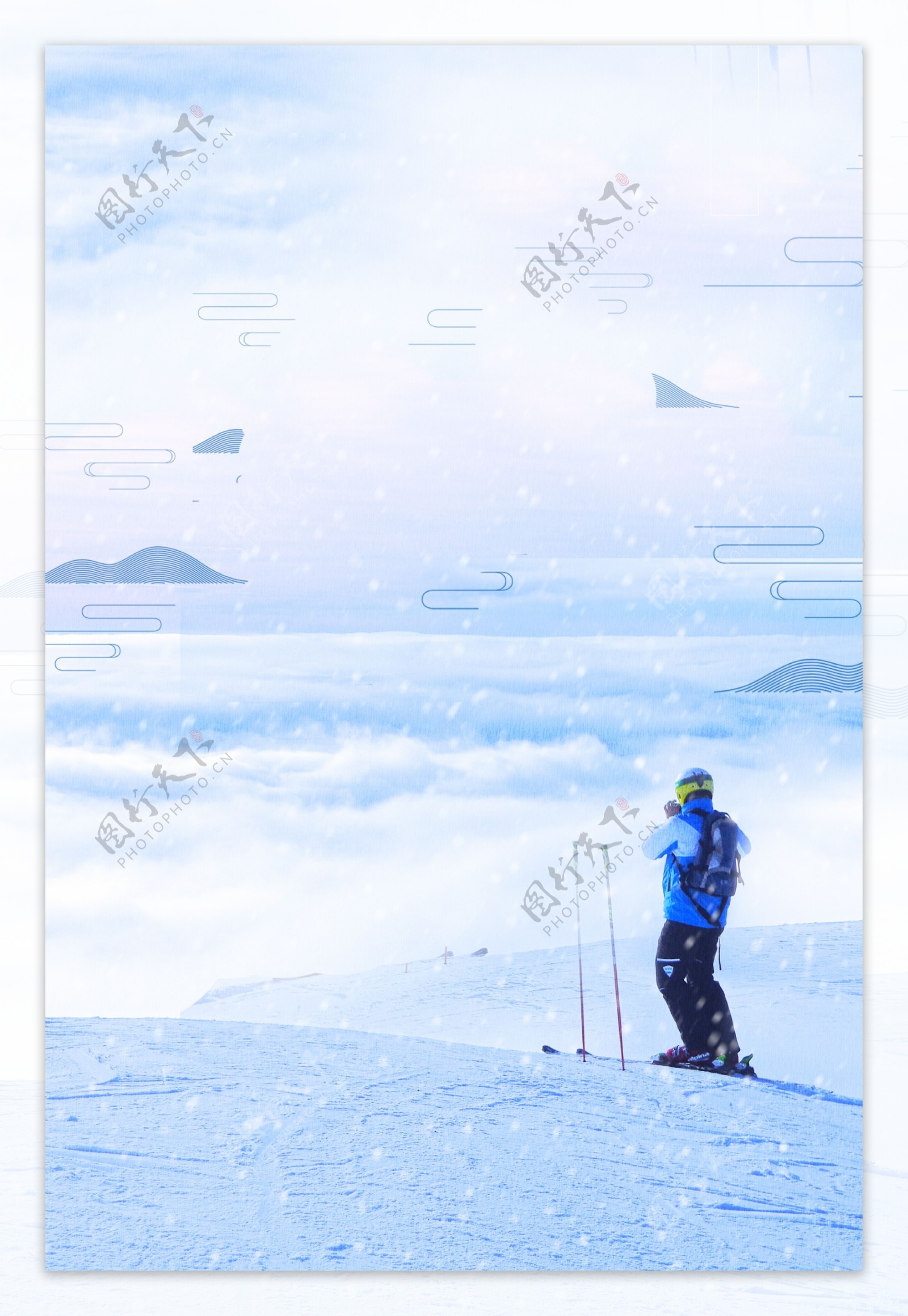 传统冬季滑雪场滑雪背景设计