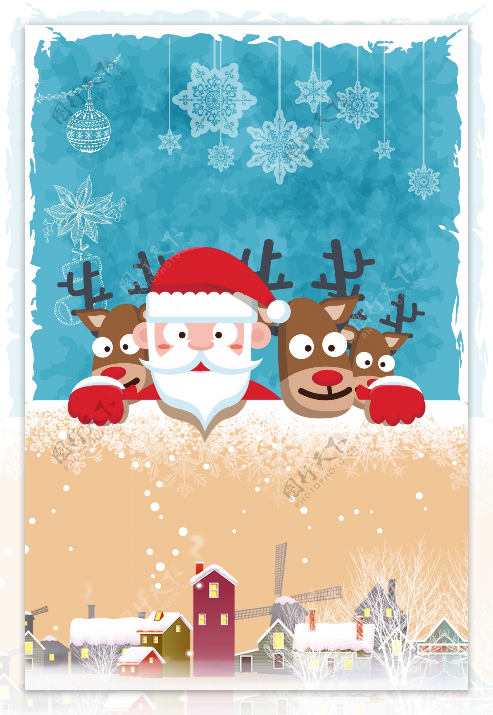 彩绘圣诞人麋鹿背景设计
