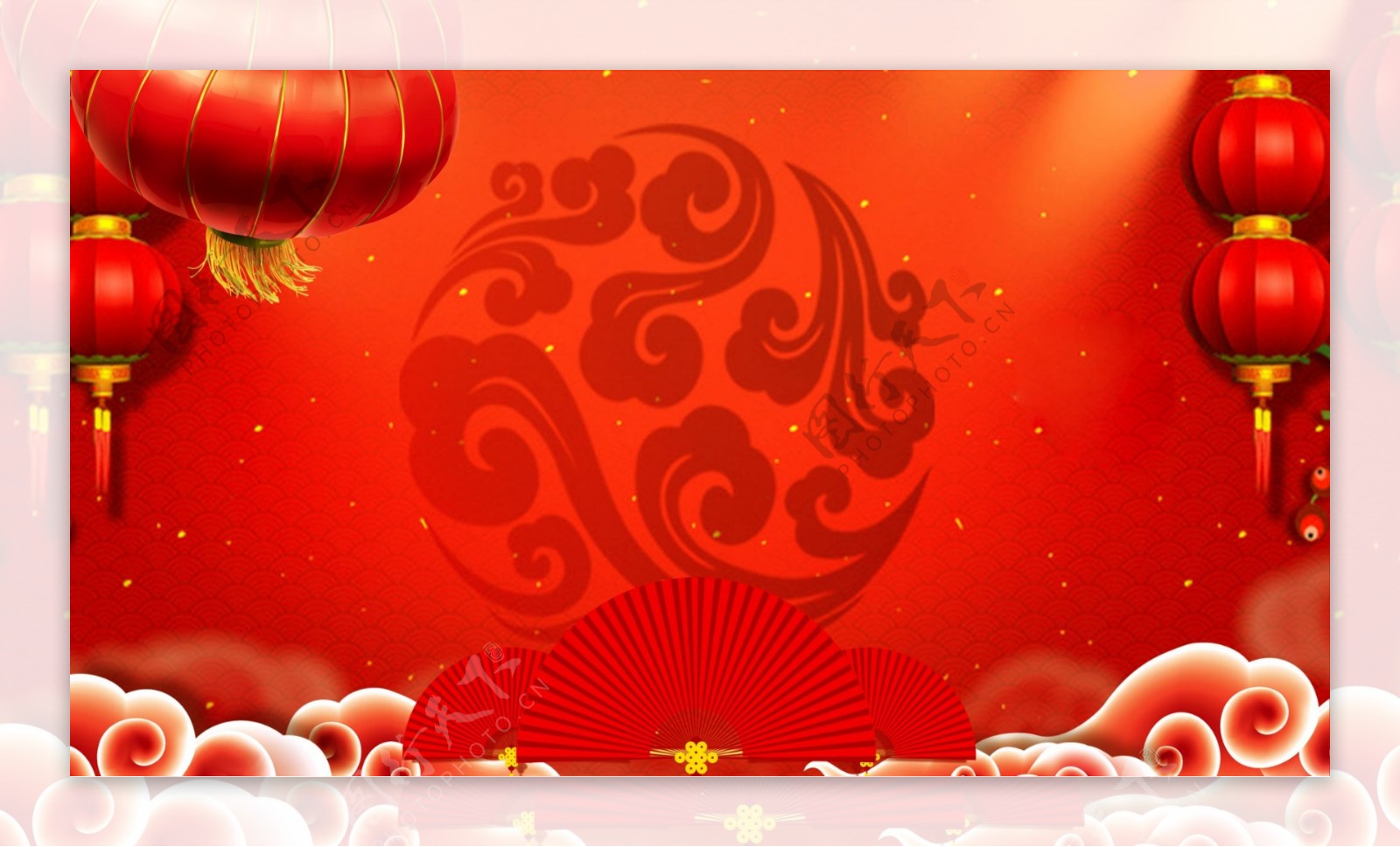 手绘红色喜庆春节舞台背景设计