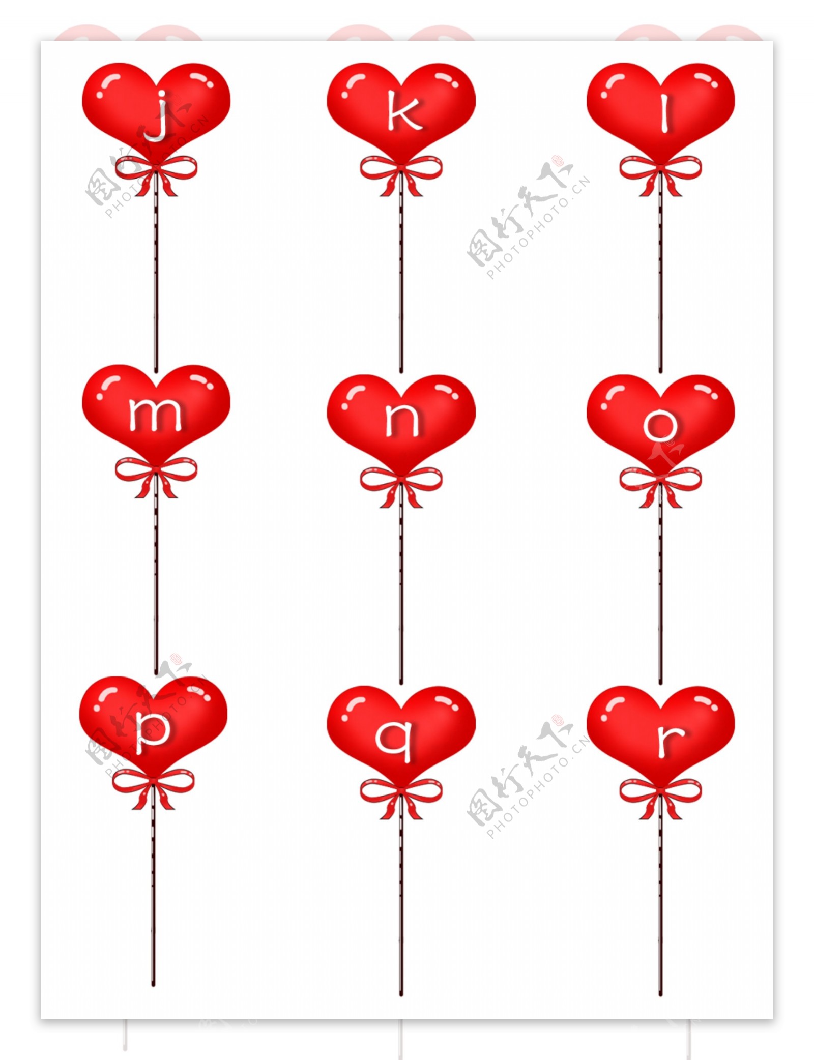 卡通爱心英文字母气球可商用素材
