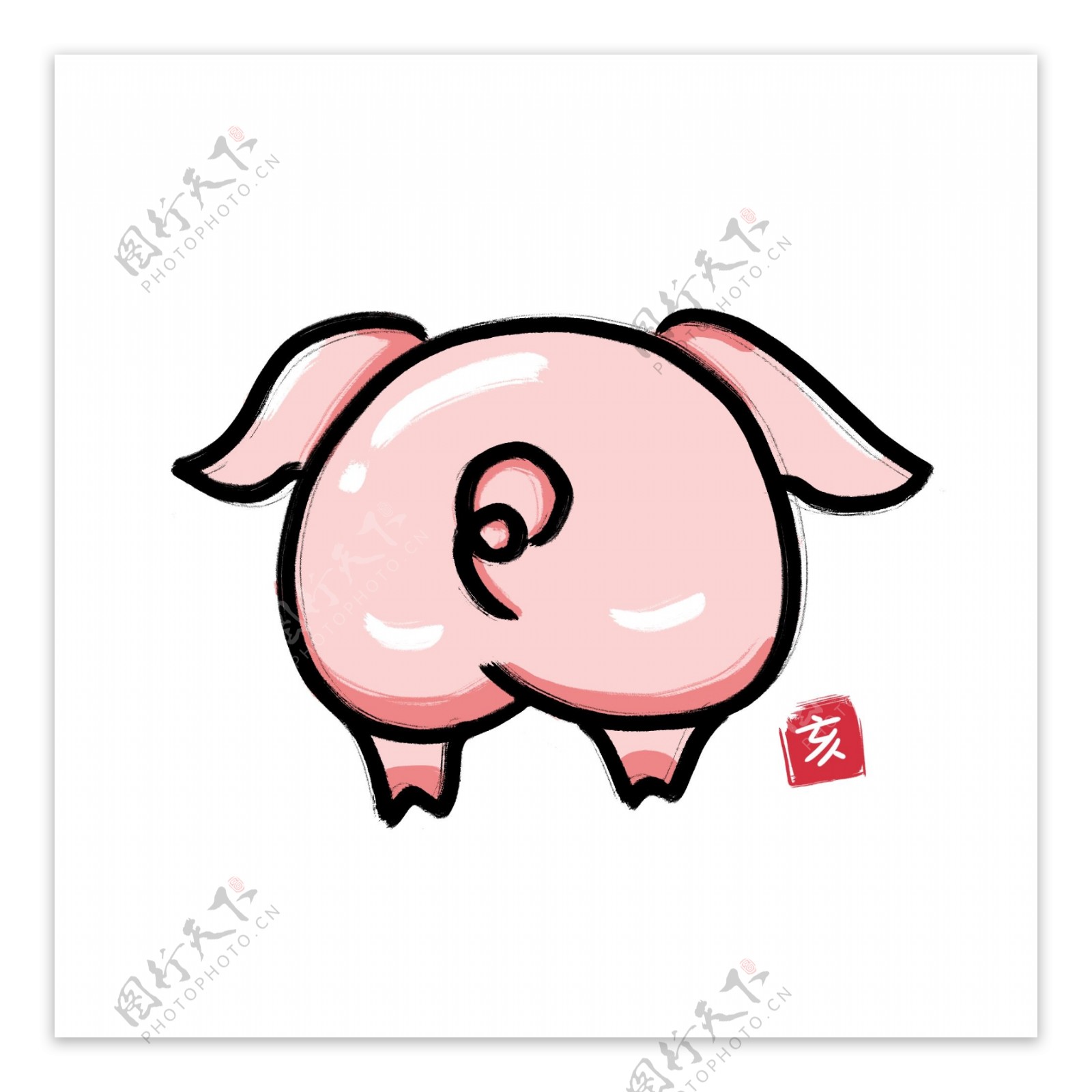 猪年简约可爱毛笔水墨小猪形象素材元素3