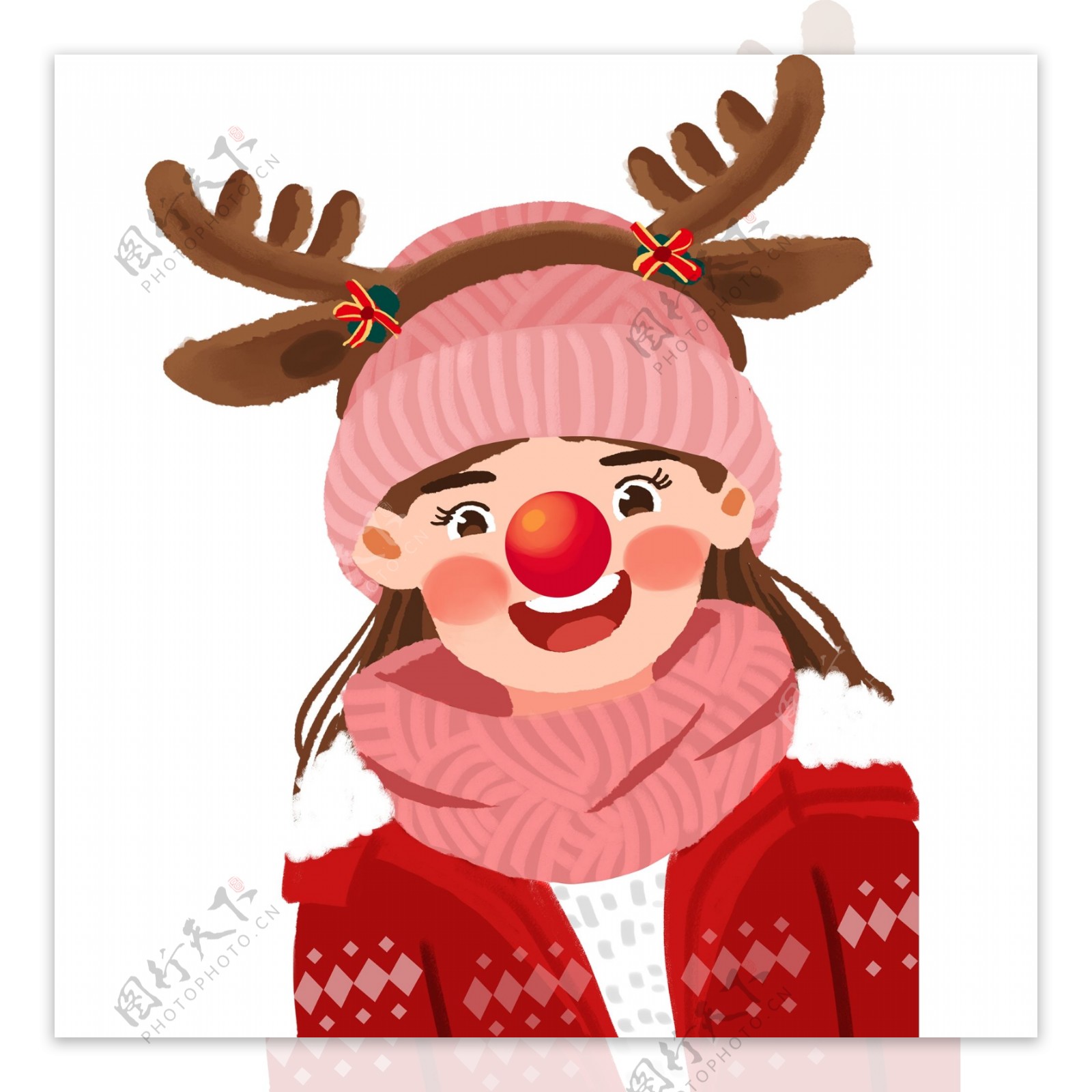 卡通可爱圣诞节装扮成驯鹿的女孩