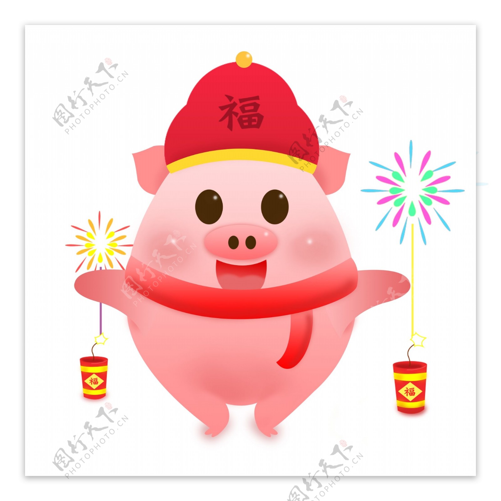 猪放烟花粉红卡通形象可商用元素