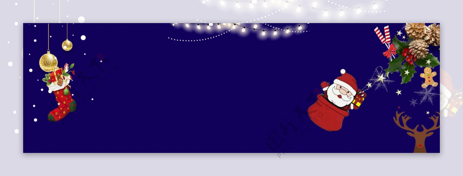 丝带圣诞节蓝色卡通手绘banner背景