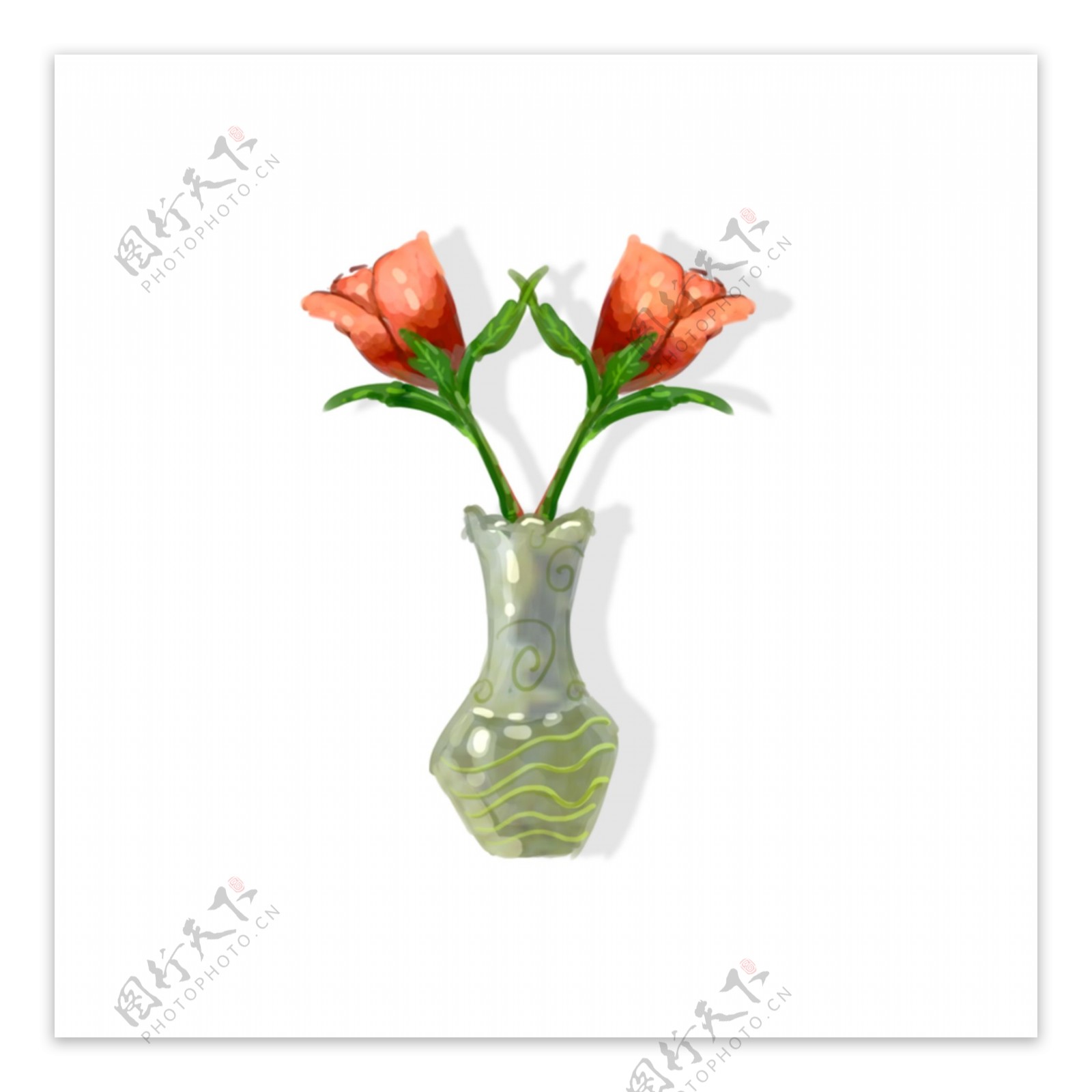 手绘玫瑰花盆栽透明底可商用素材