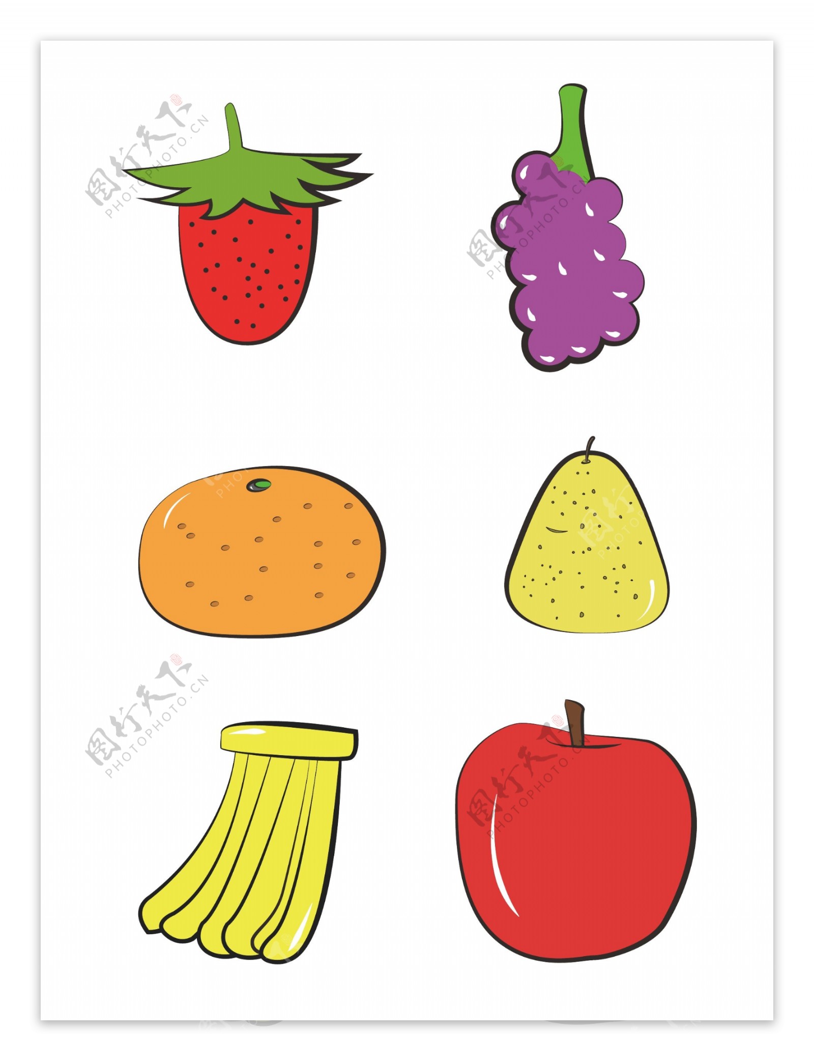 水果草莓葡萄橘子梨香蕉苹果简约图标