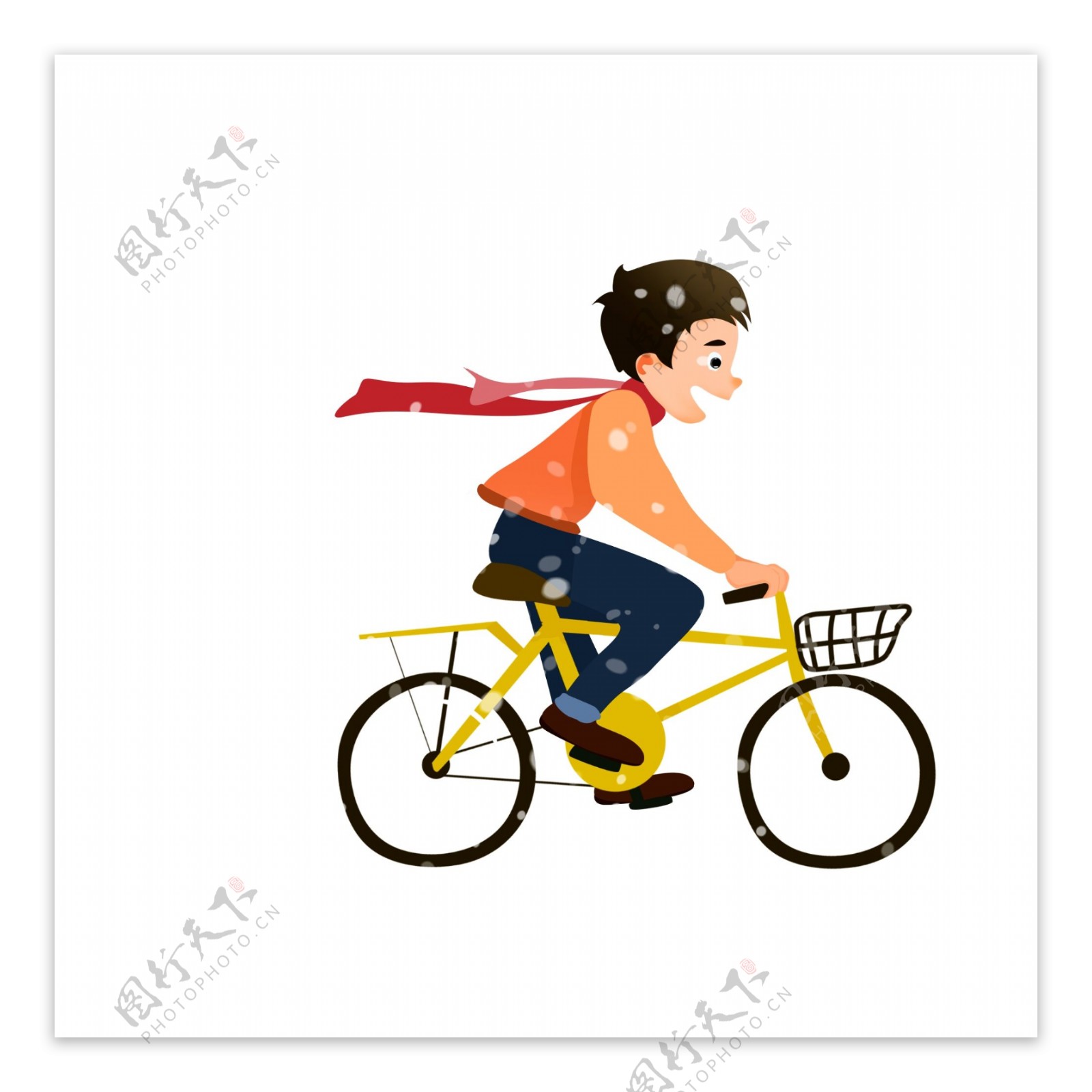 卡通冬天骑自行车的男孩