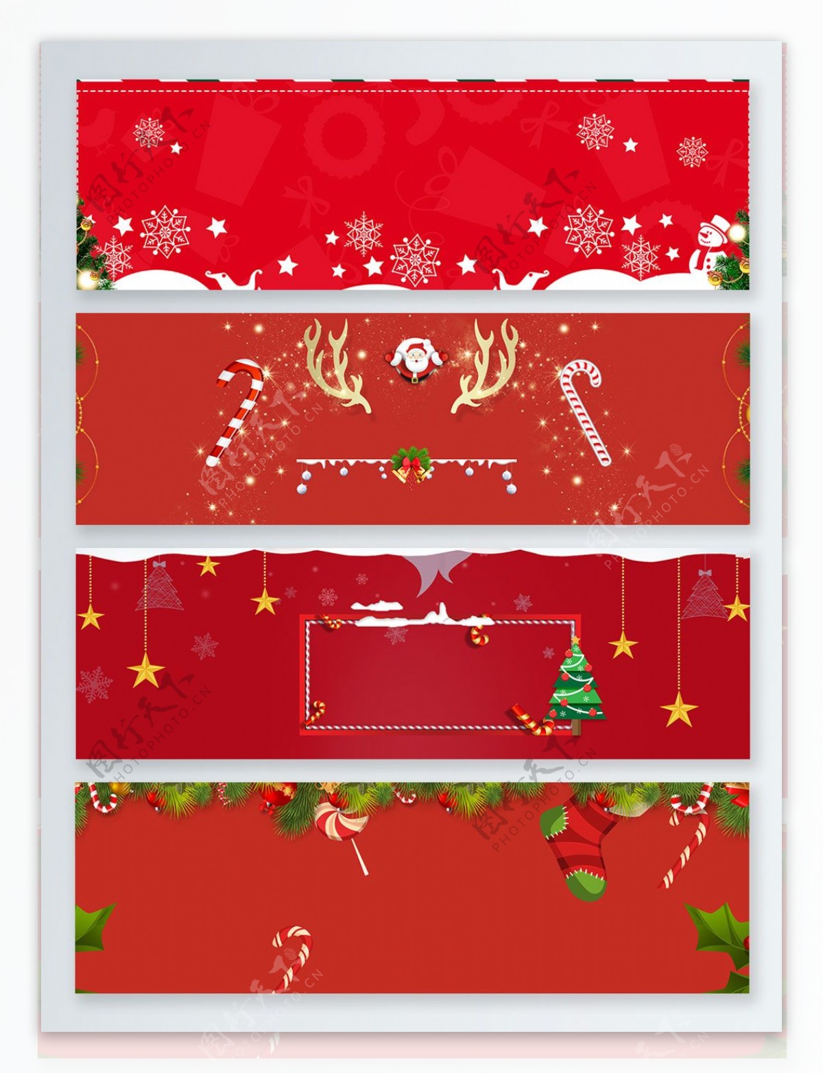 红色简约圣诞节促销卡通banner背景