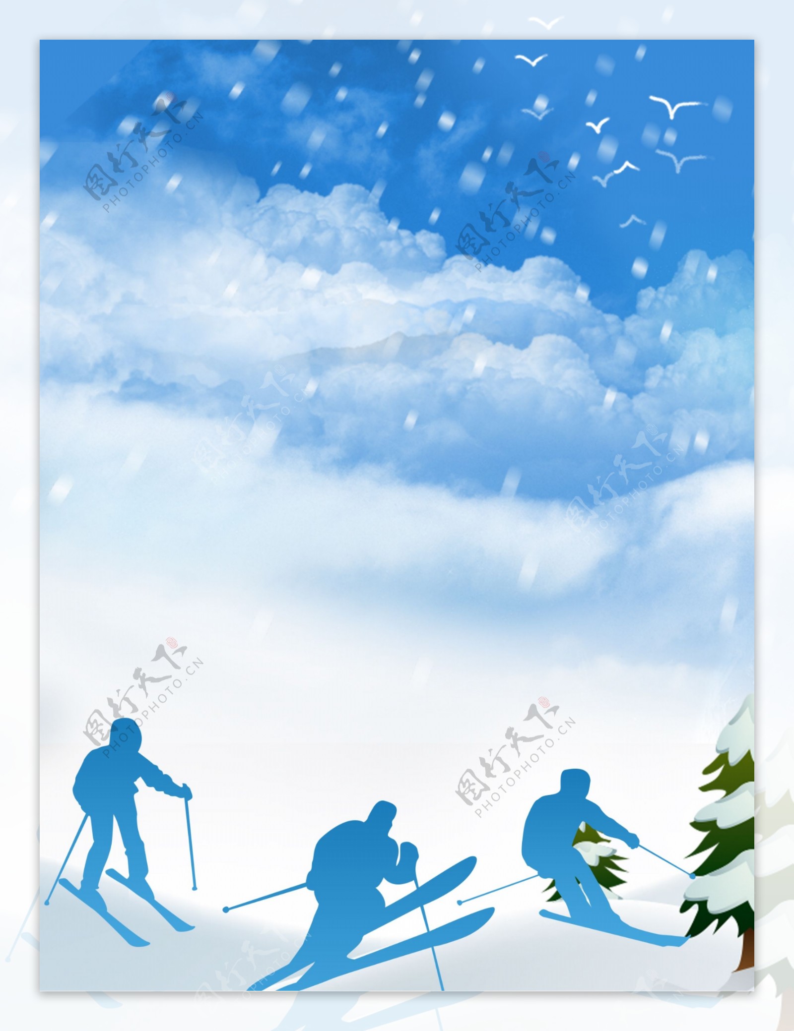 彩绘唯美冬季滑雪背景