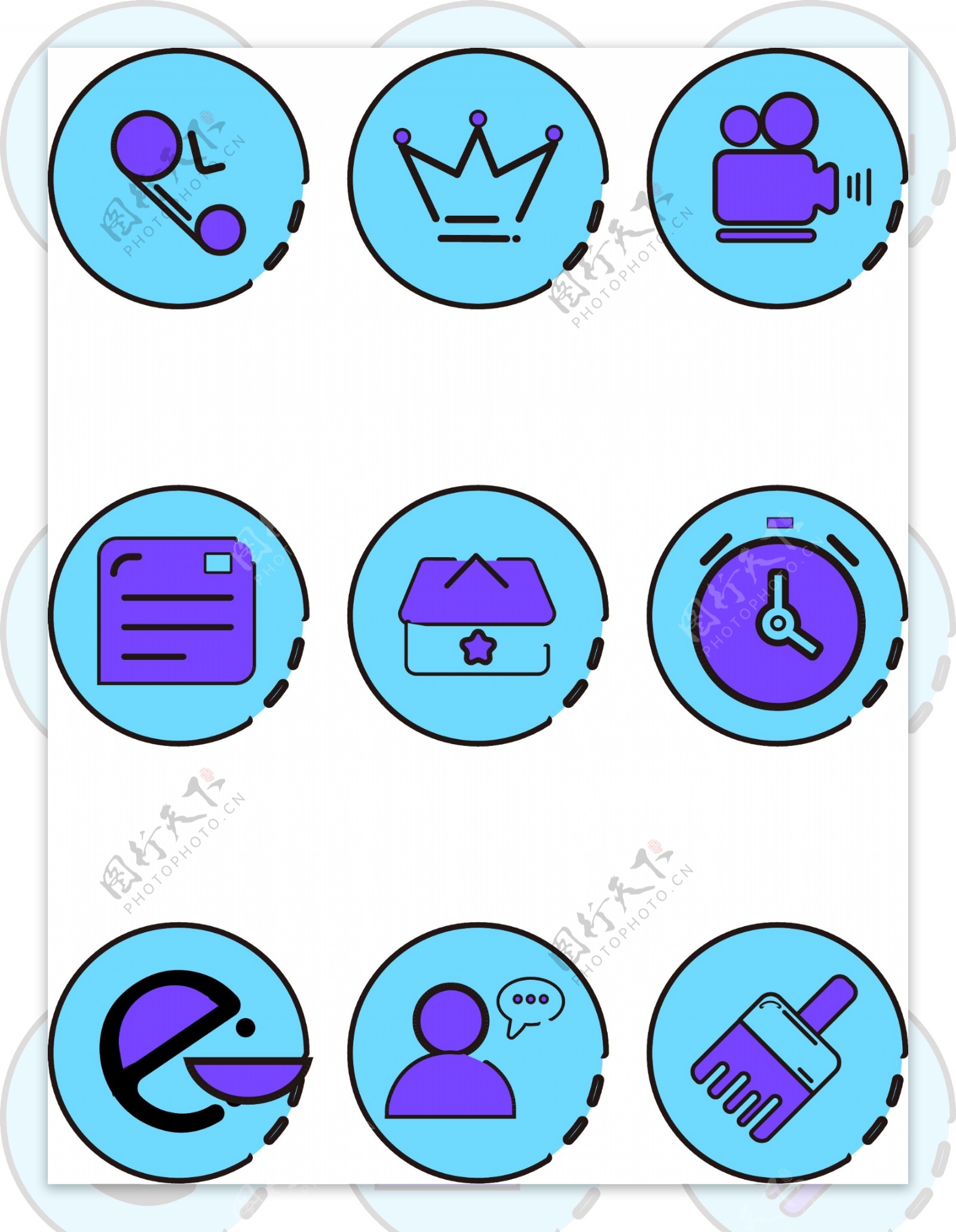 手机主题蓝色卡通APP手机小图标素材