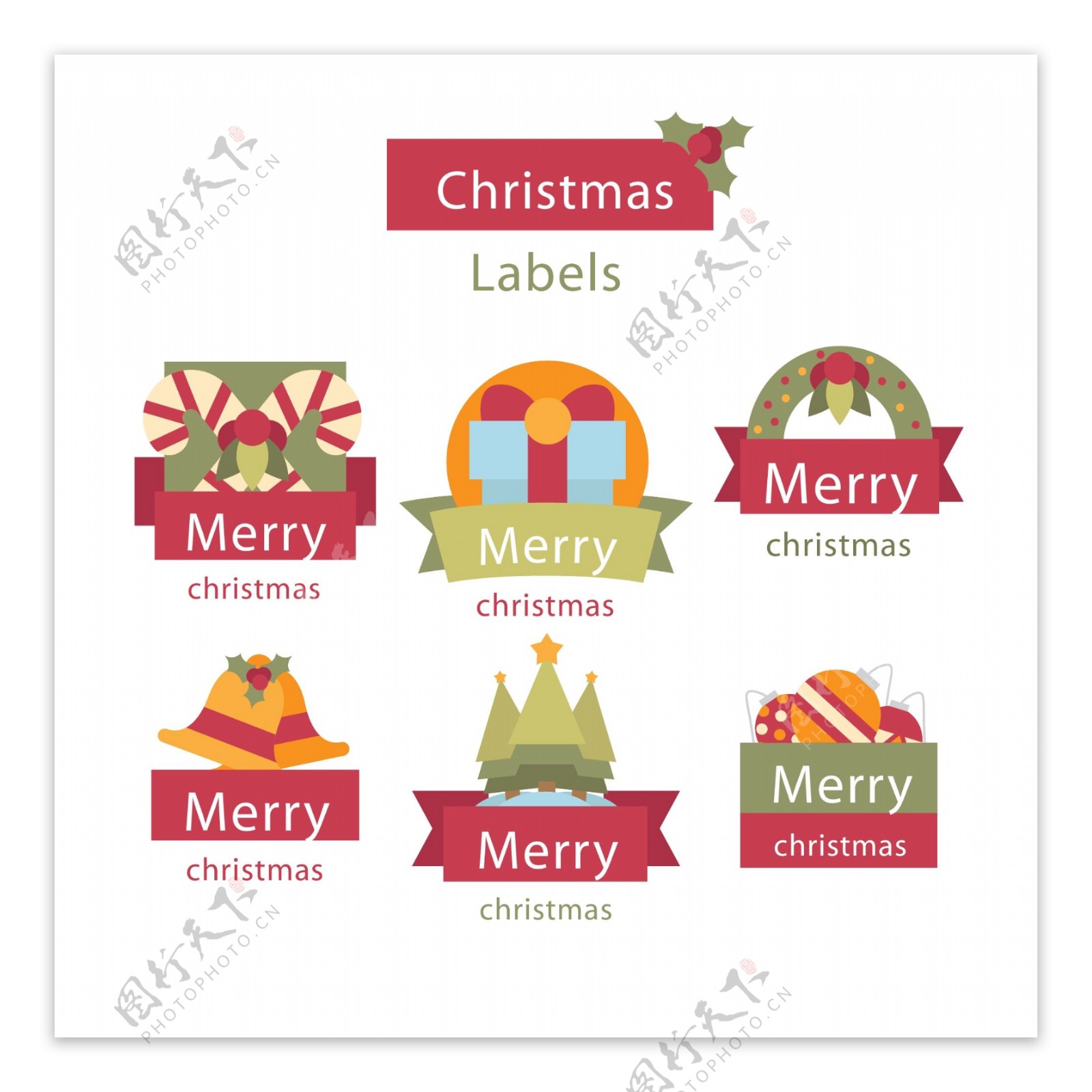 彩色英文的圣诞标签素材