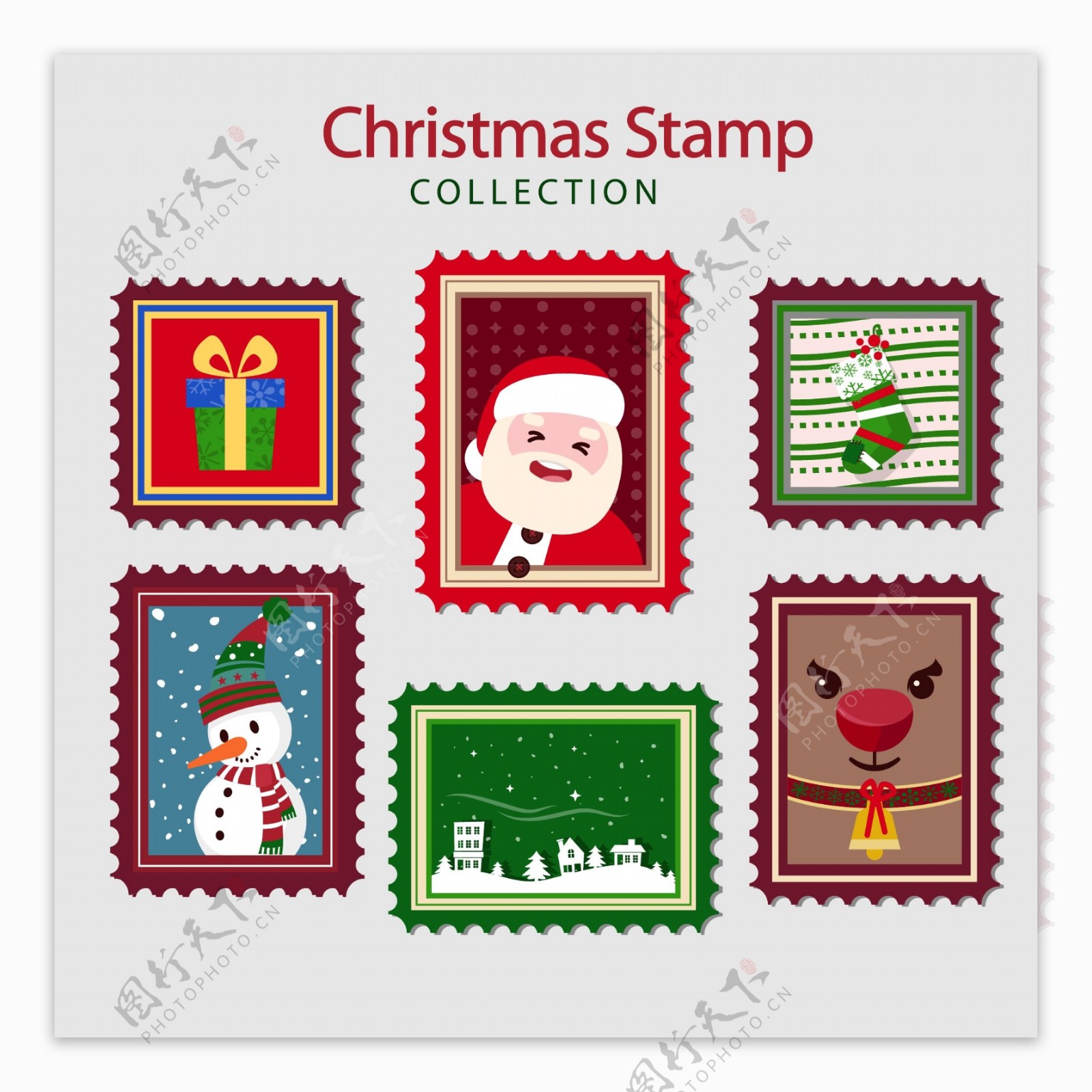 彩色卡通的圣诞节邮票标签