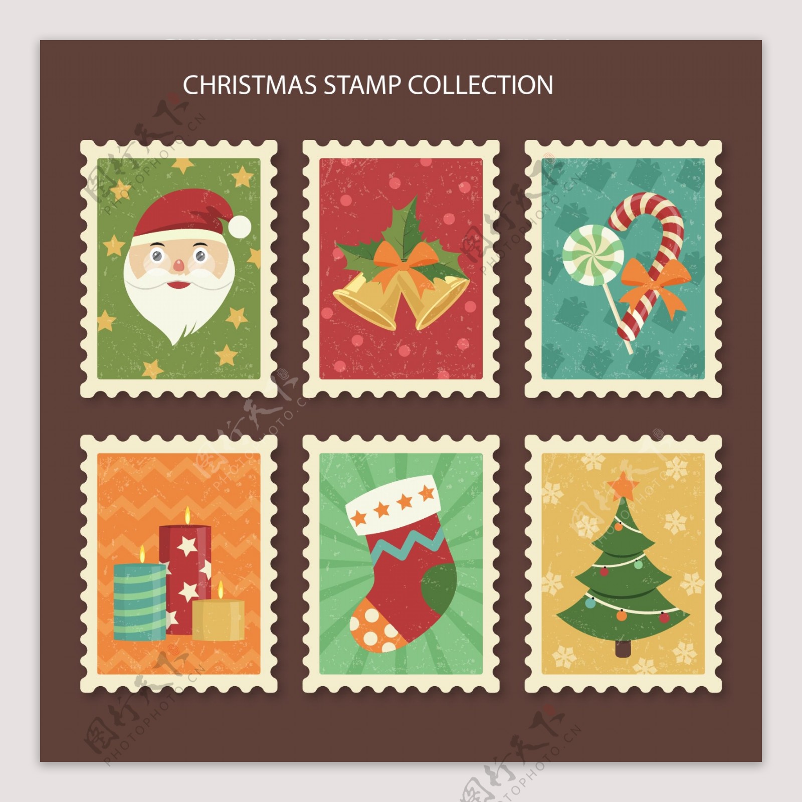 复古颜色的圣诞邮票标签素材