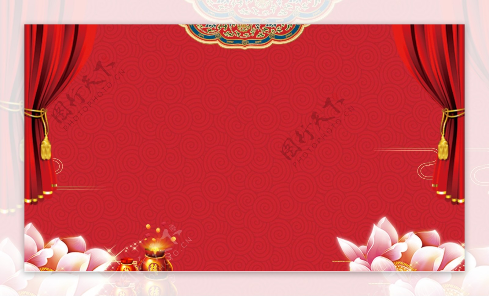 传统花朵帷幔春节舞台背景图