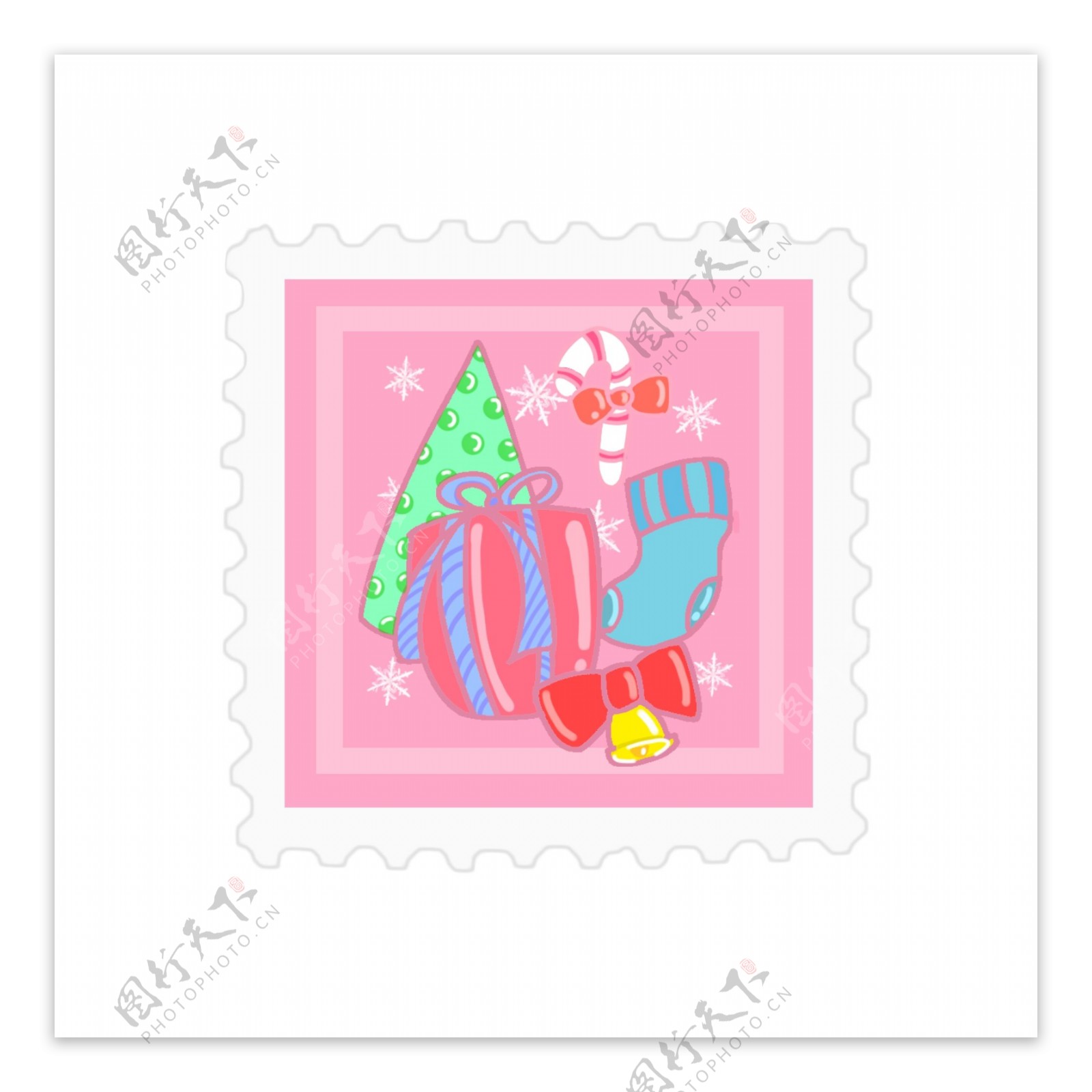 原创圣诞邮票贴纸粉红可爱元素