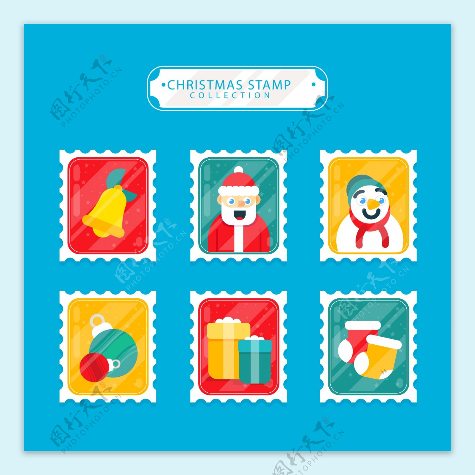 可爱的圣诞邮票标签素材