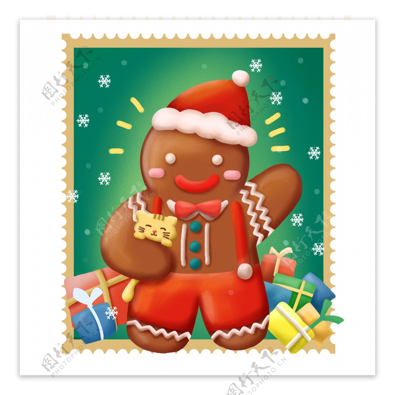 手绘冬季庆祝圣诞姜饼人宠物可爱可商用元素
