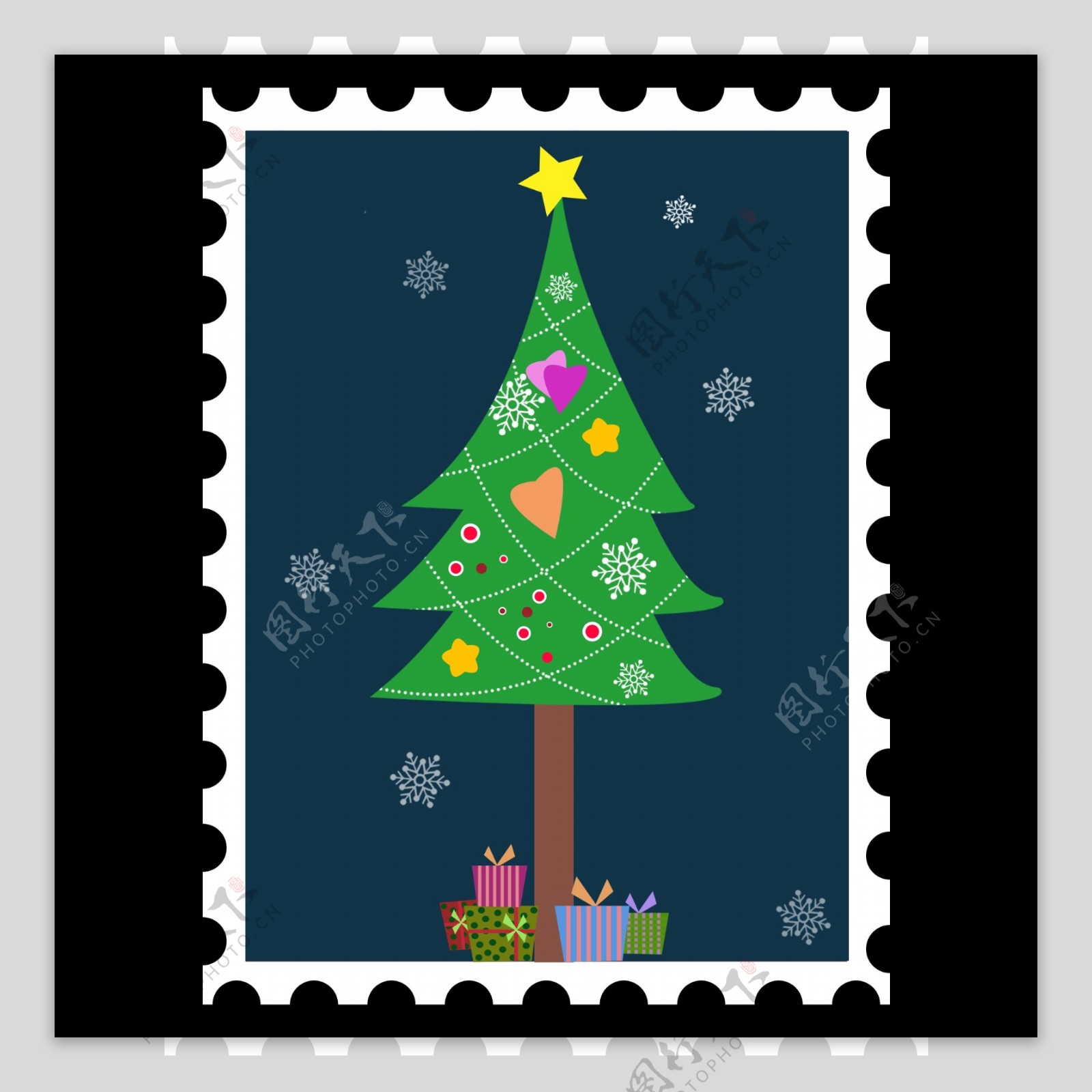 简约扁平风圣诞树邮票