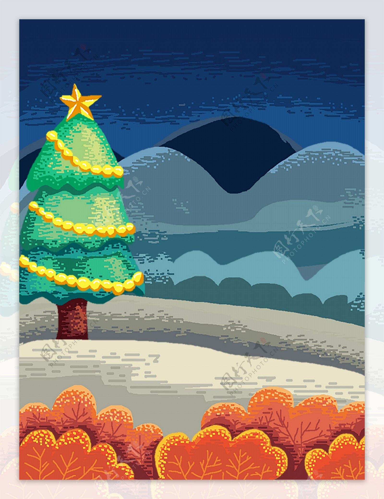 手绘像素画圣诞树背景素材