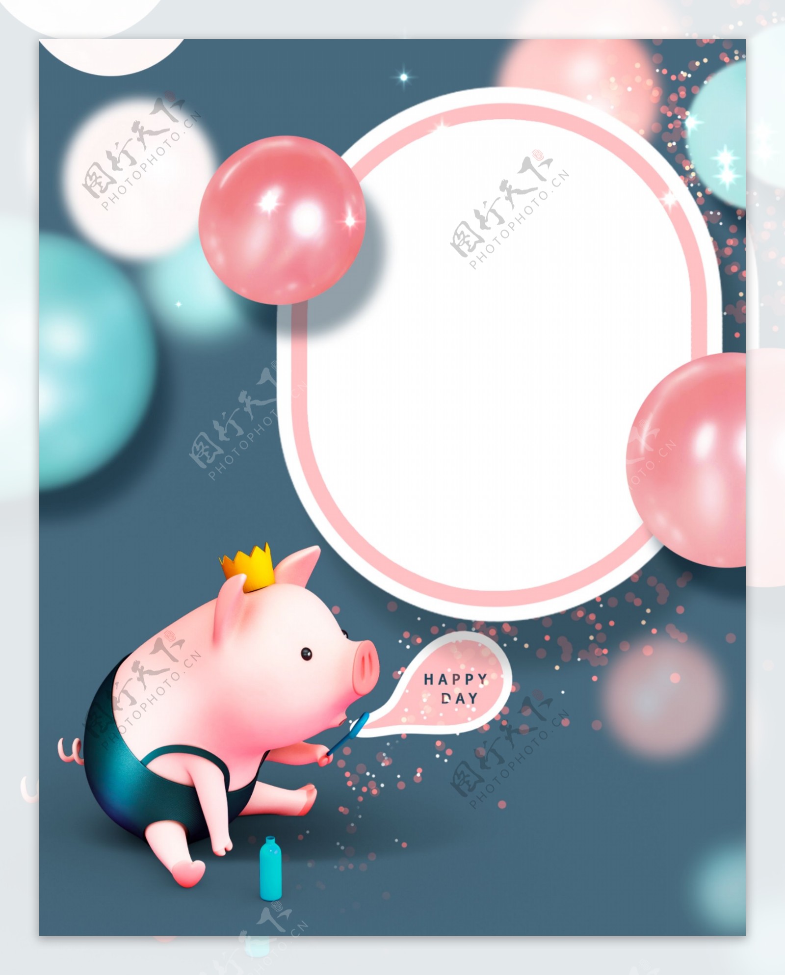 可爱猪年新年贺卡气球背景设计