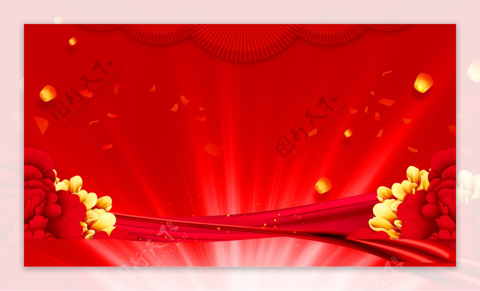 红色喜庆牡丹春节背景设计