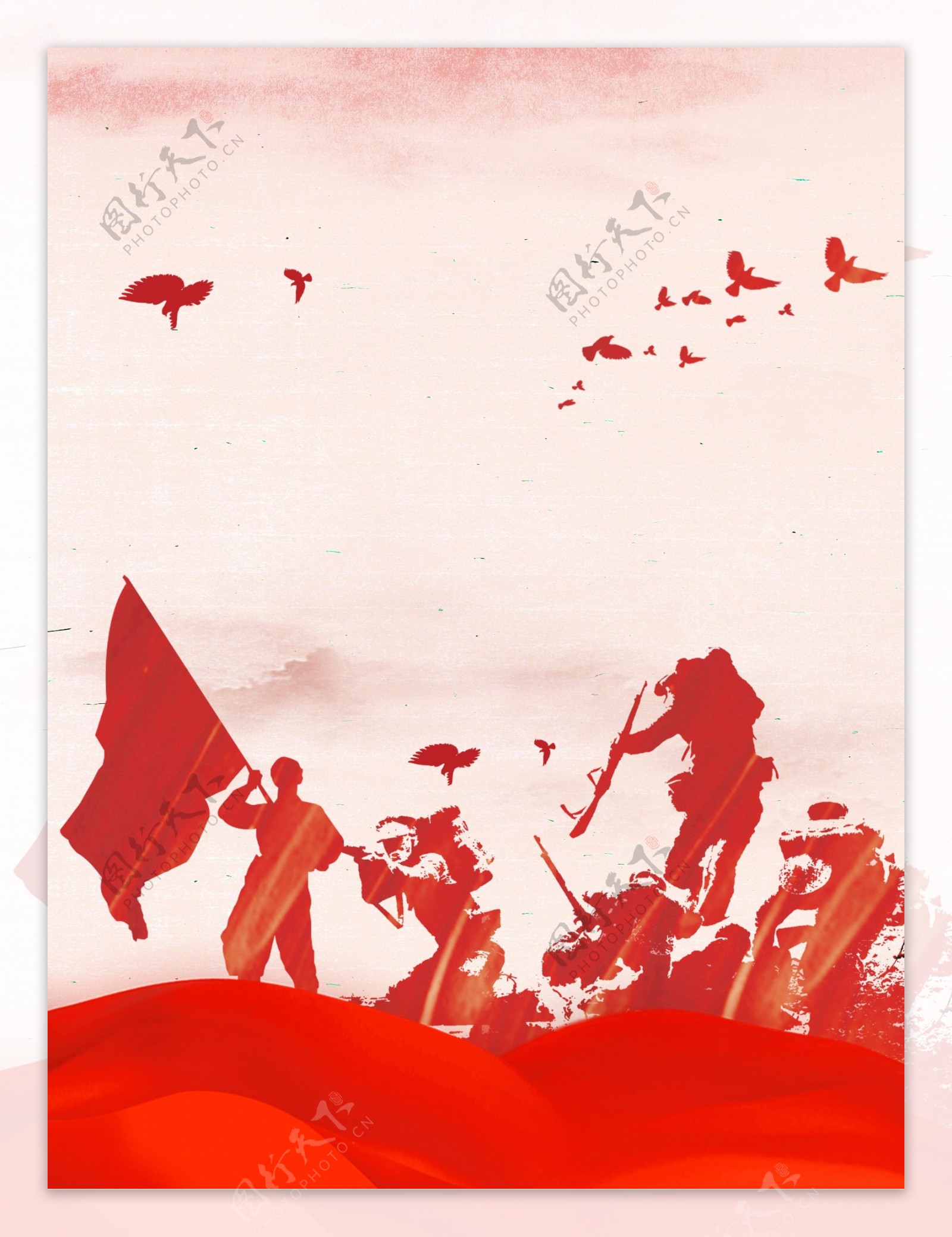 红色中国风长征军人胜利周年宣传背景