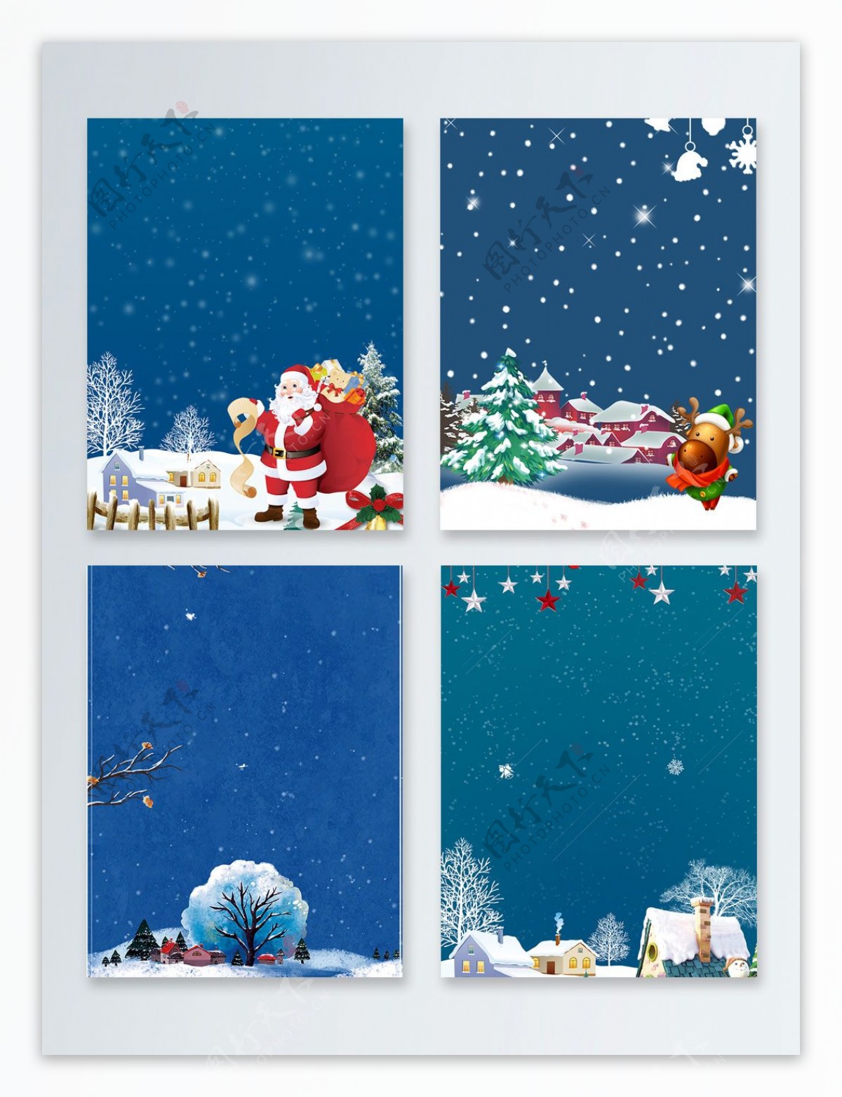 蓝色飘雪手绘卡通圣诞节背景图