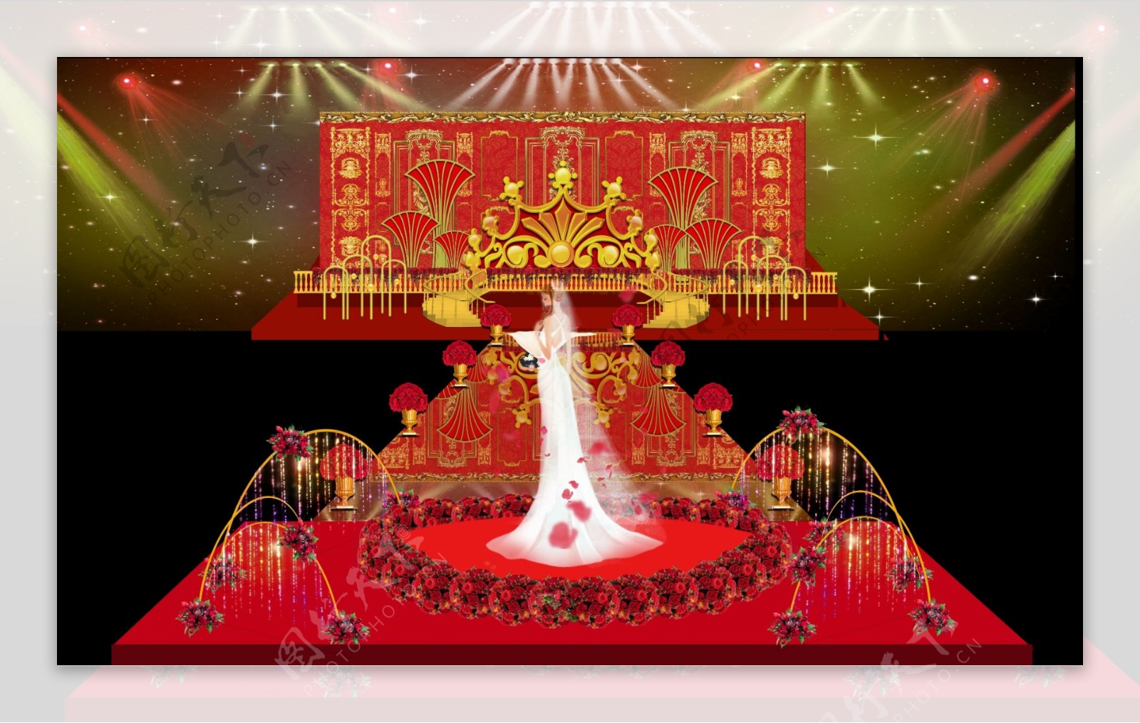 红色欧式复古大气婚礼舞台