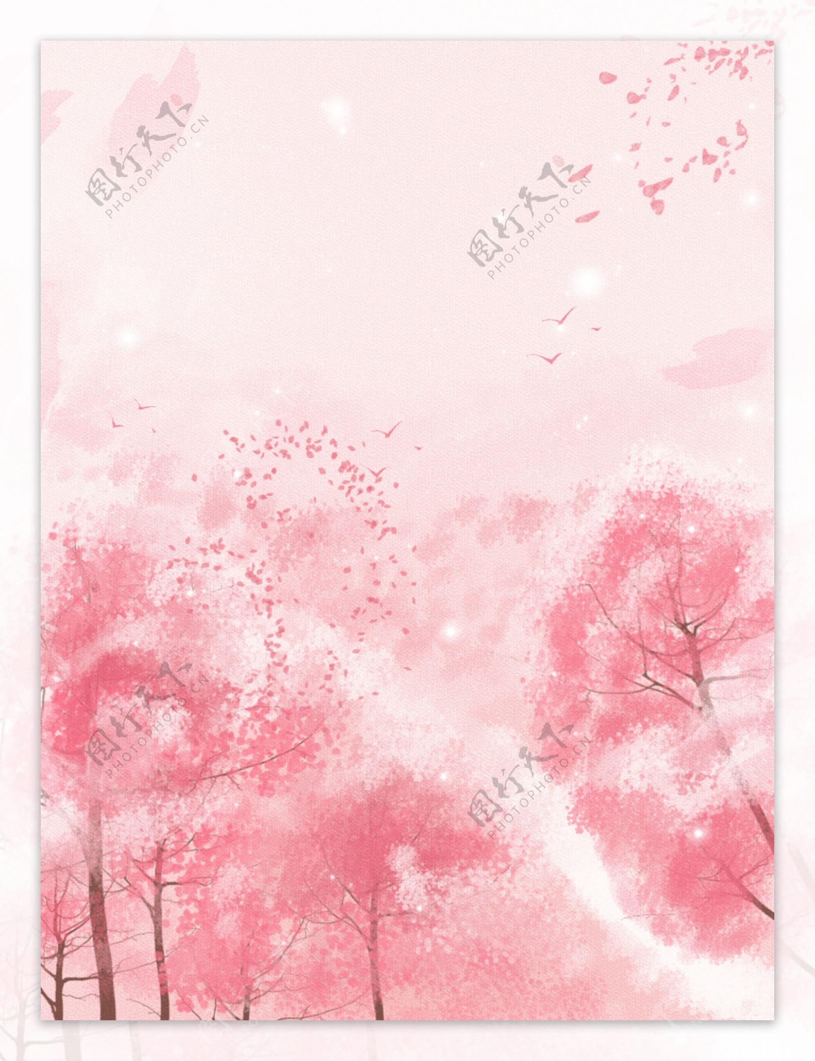 纯原创手绘唯美樱花开放粉色背景