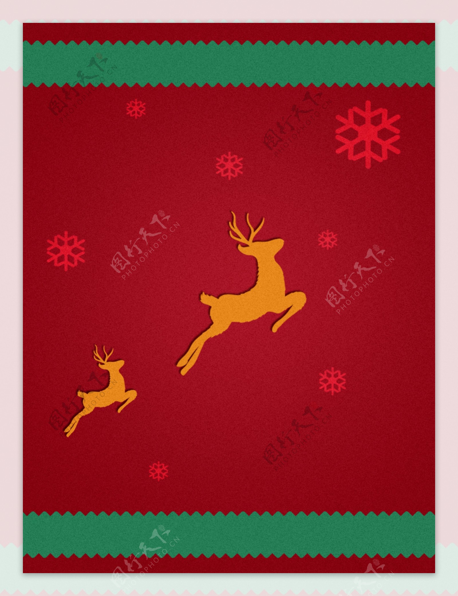 原创麋鹿铃铛圣诞红色背景