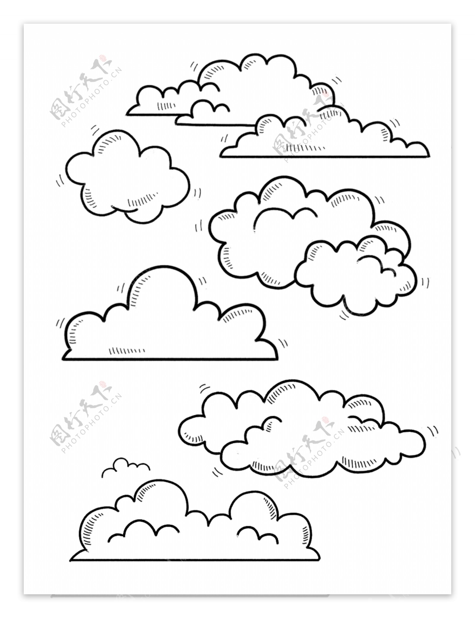 可爱简笔画卡通白云云朵Png装饰套图图片素材-编号31017985-图行天下